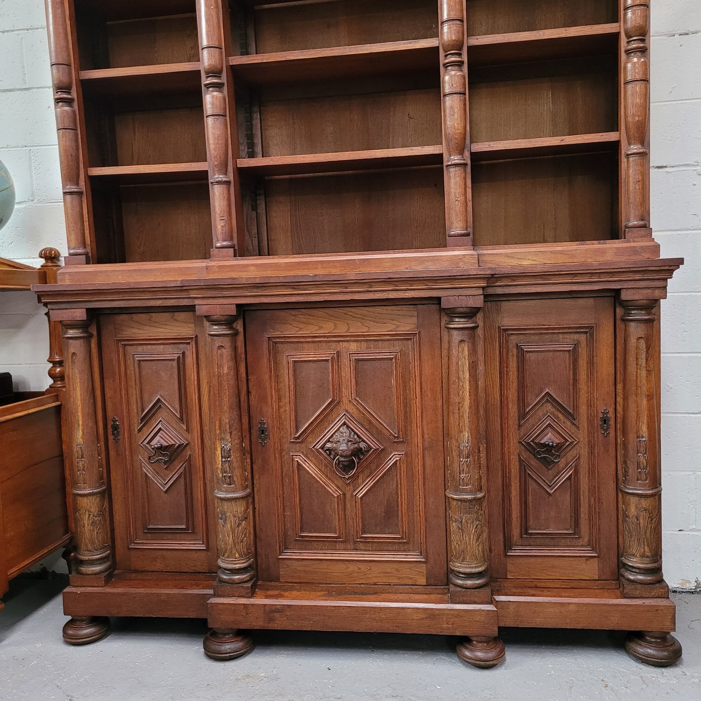 French Oak Renaissance Style Open Bookcase