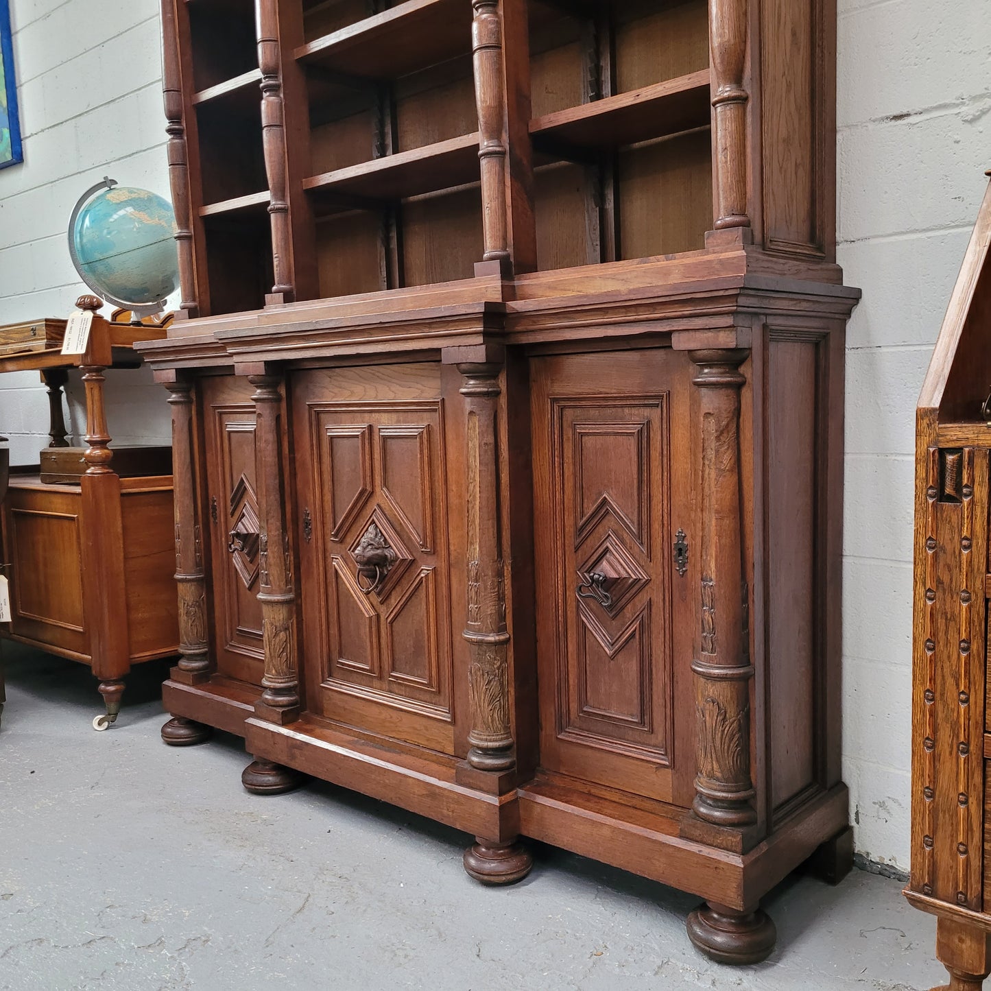 French Oak Renaissance Style Open Bookcase