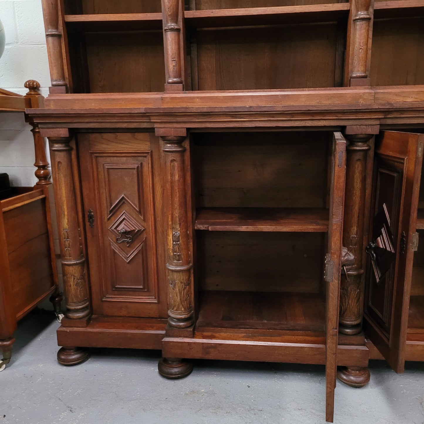 French Oak Renaissance Style Open Bookcase