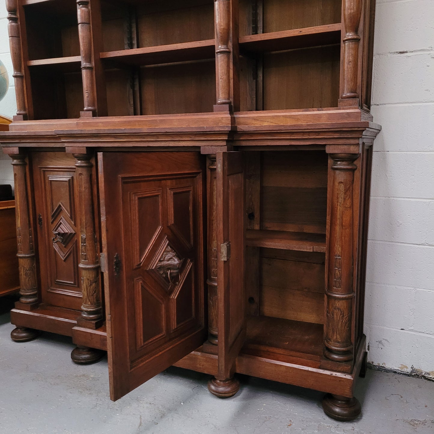 French Oak Renaissance Style Open Bookcase