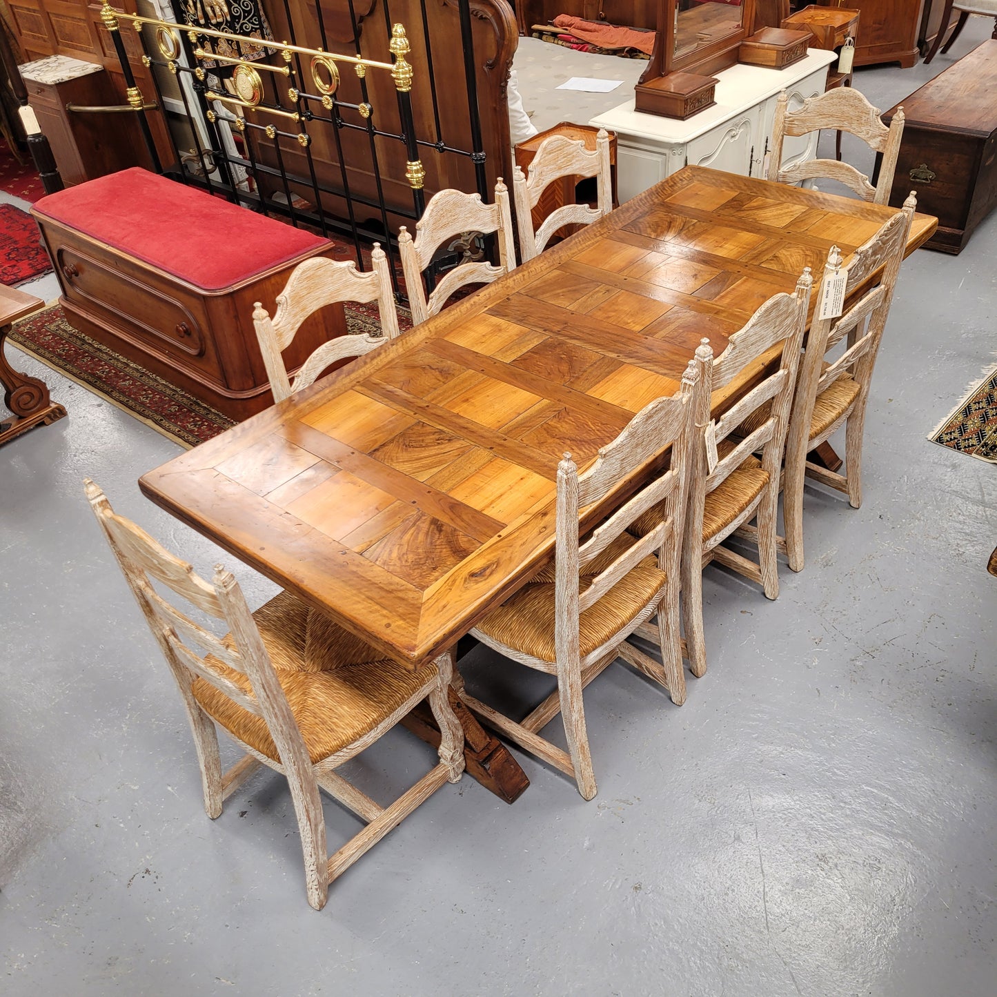 French Fruitwood Top & Oak Base Refectory Dining Table