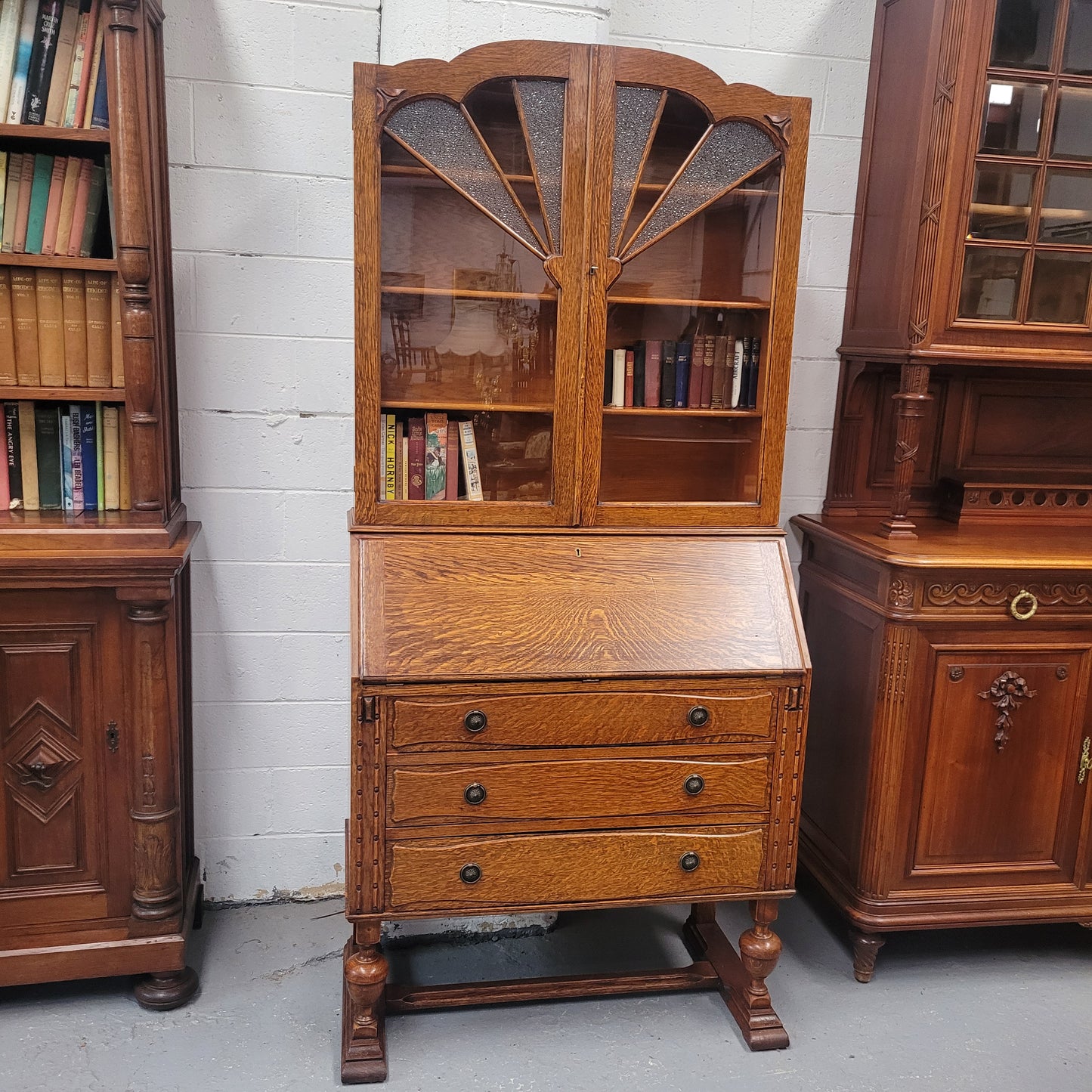 Stunning Art Deco Secretaire Desk Bookcase