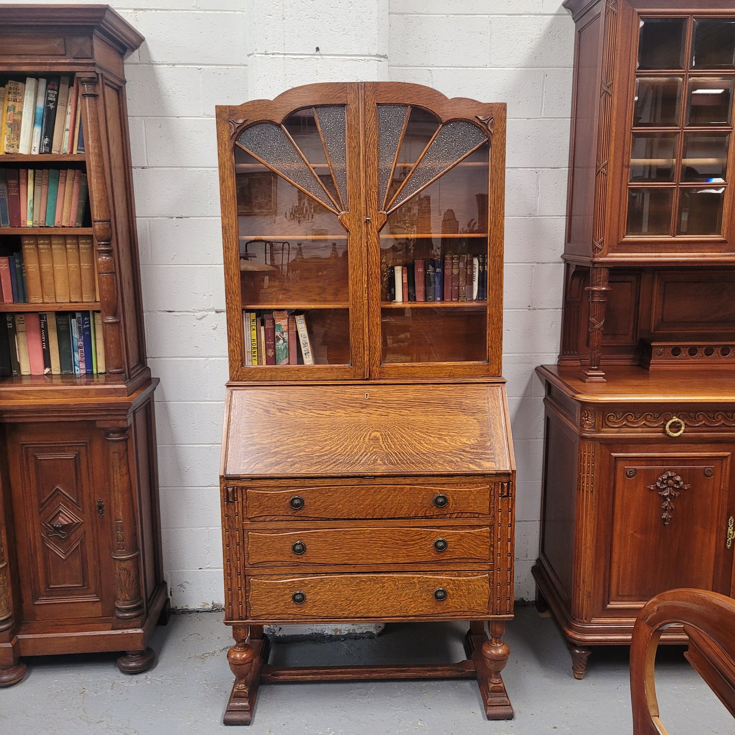 Stunning Art Deco Secretaire Desk Bookcase