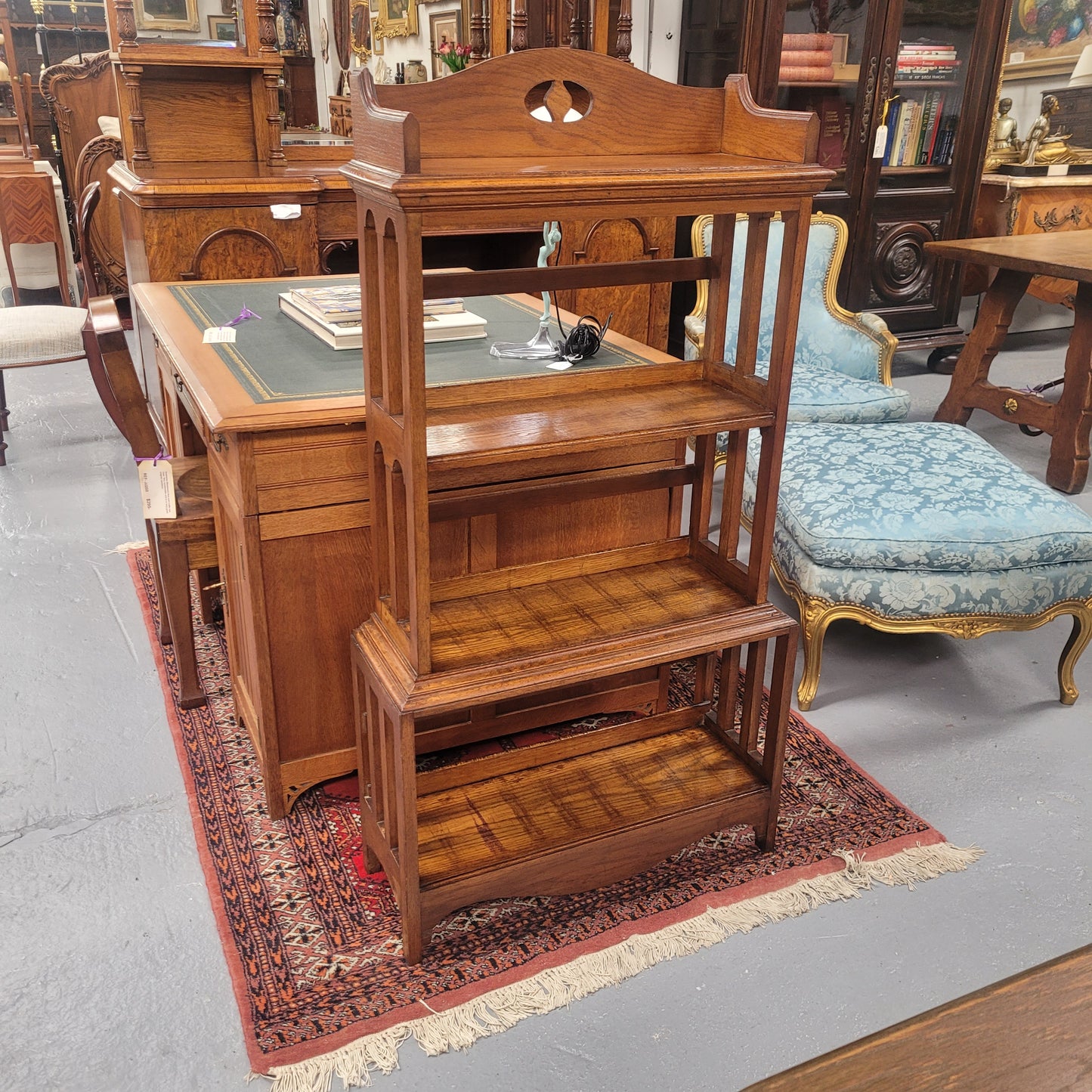 Arts & Crafts Australian Oak Waterfall Bookcase Complete With "Historians History of The World"
