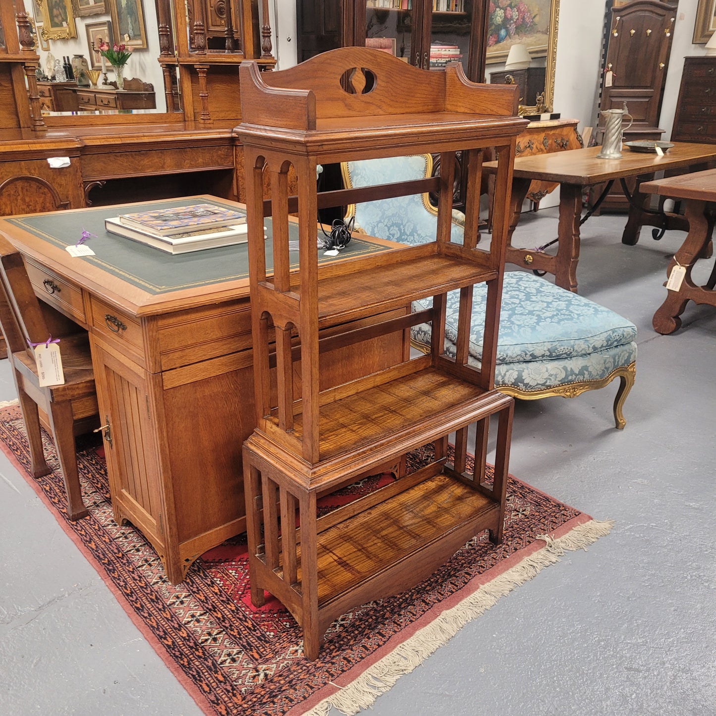 Arts & Crafts Australian Oak Waterfall Bookcase Complete With "Historians History of The World"