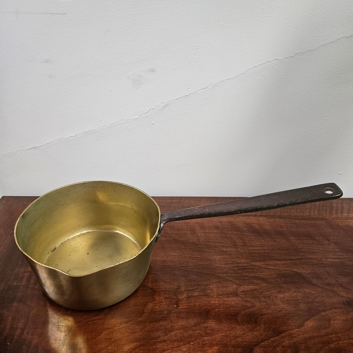 Antique 19th Century French Brass & Cast Iron Handle Sauce Pan