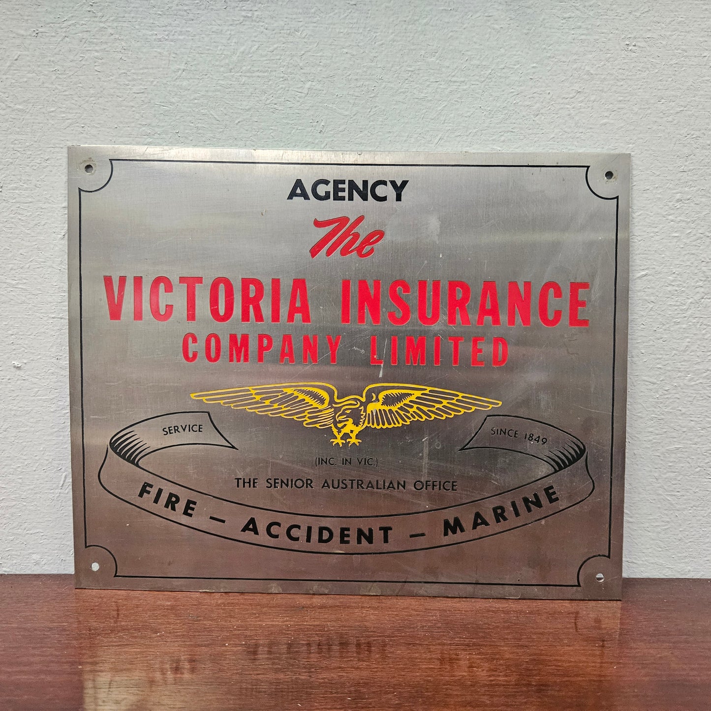 Interesting Vintage Metal "The Victoria Insurance Comapny" Sign.