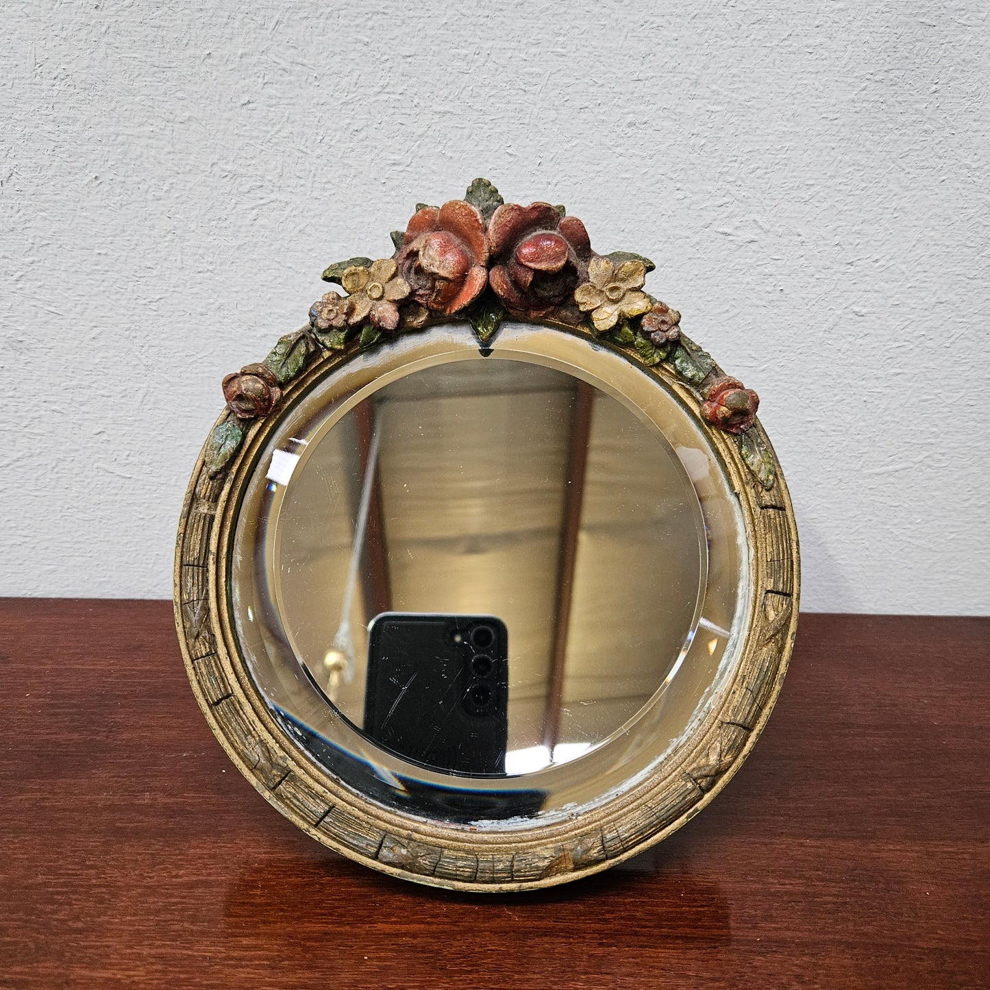 Charming Small Vintage Bevilled Glass Barbola Mirror