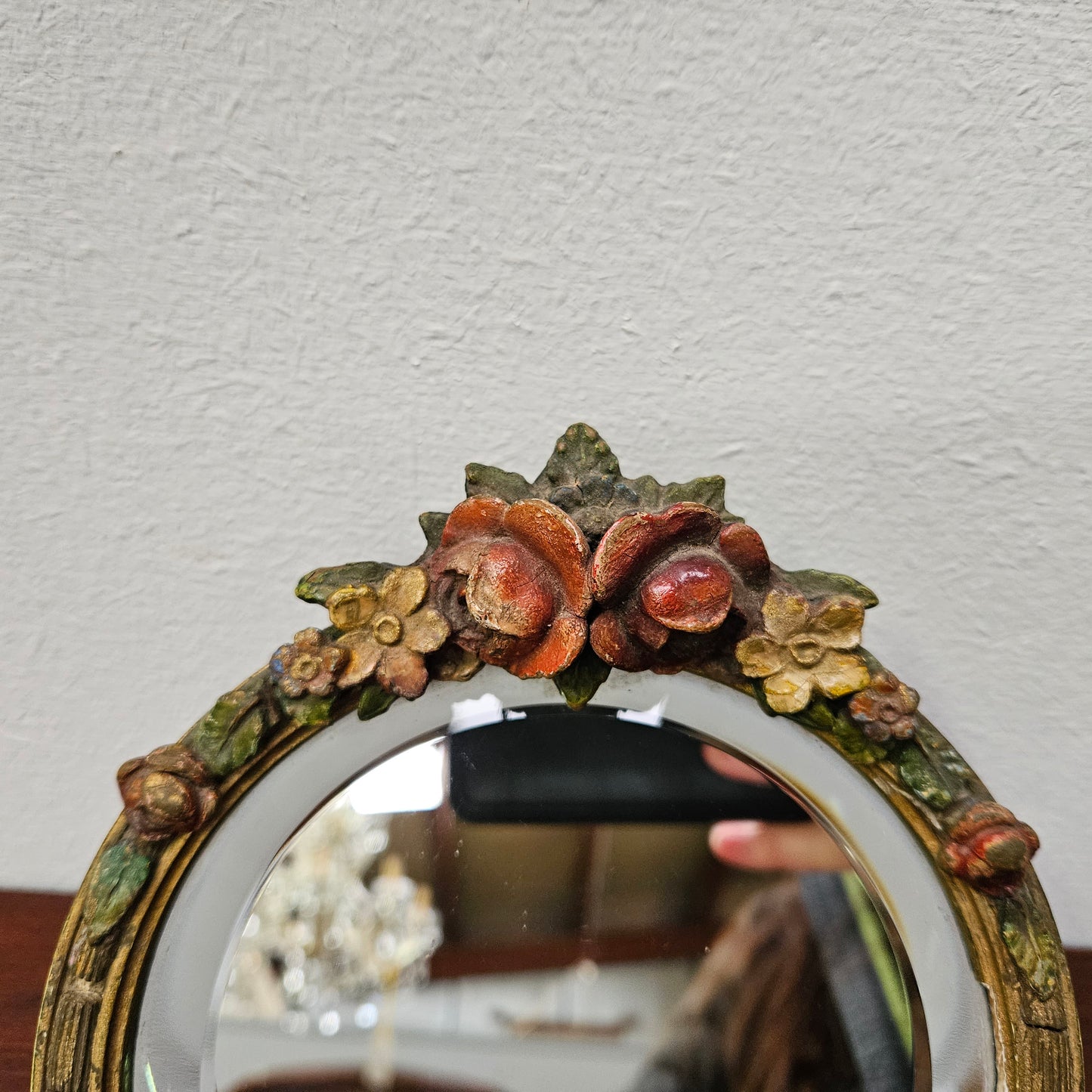 Charming Small Vintage Bevilled Glass Barbola Mirror