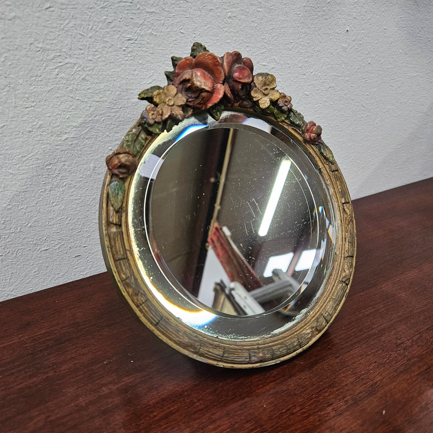 Charming Small Vintage Bevilled Glass Barbola Mirror