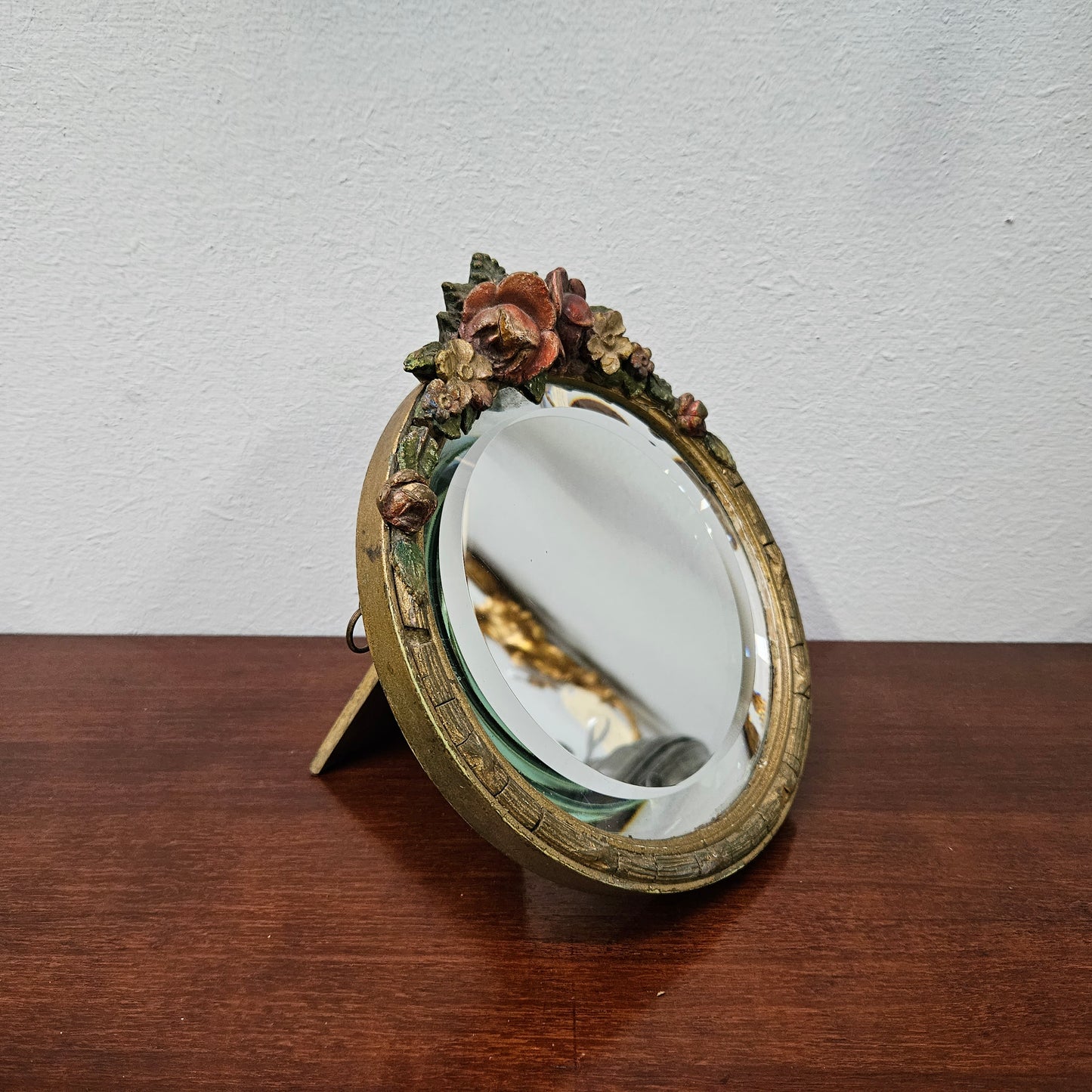 Charming Small Vintage Bevilled Glass Barbola Mirror