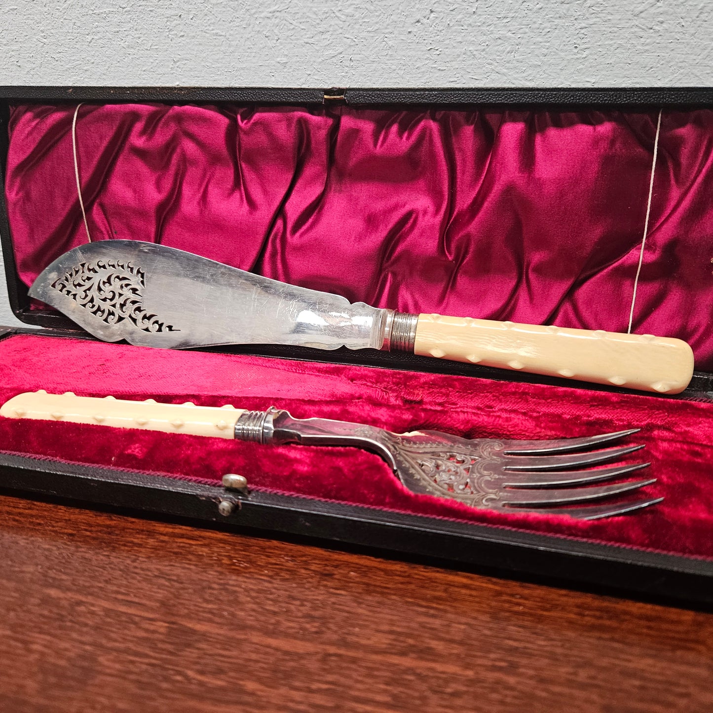 Antique Silver Plate Fish Serving Set in Original Box