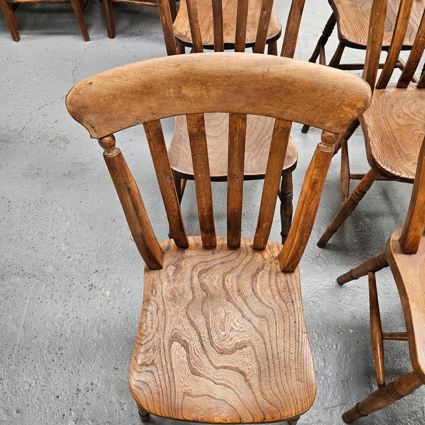 Matched Set 8 Elm Rustic Cottage Style Chairs