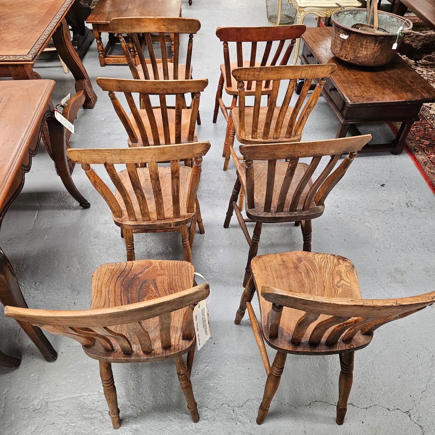 Matched Set 8 Elm Rustic Cottage Style Chairs