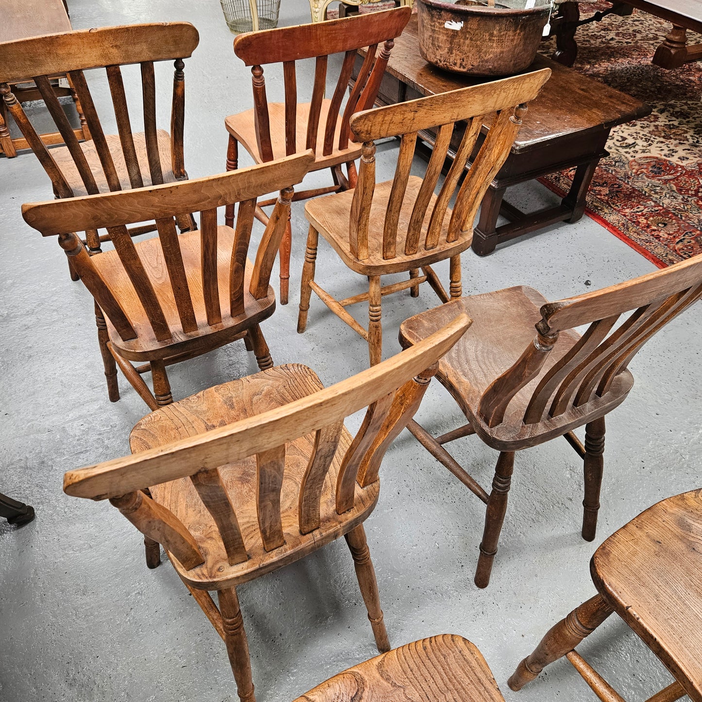 Matched Set 8 Elm Rustic Cottage Style Chairs