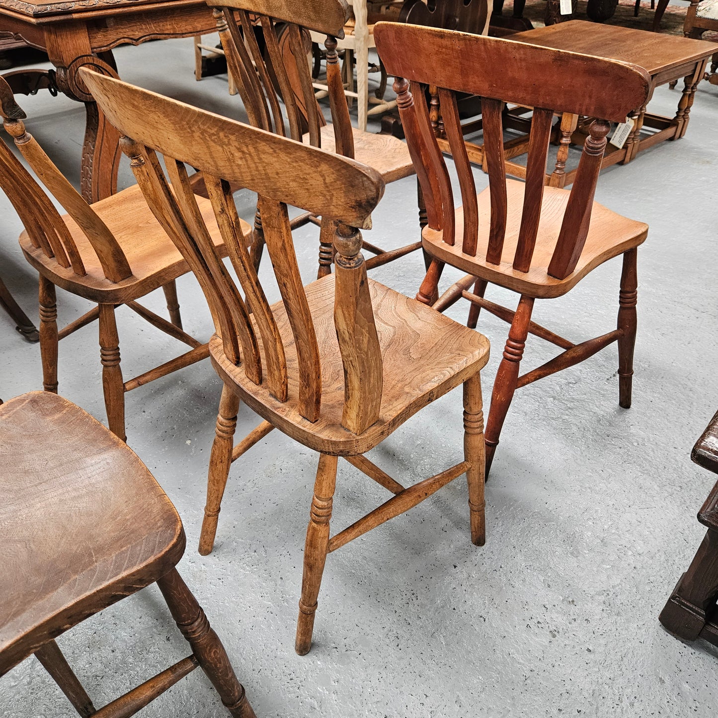 Matched Set 8 Elm Rustic Cottage Style Chairs