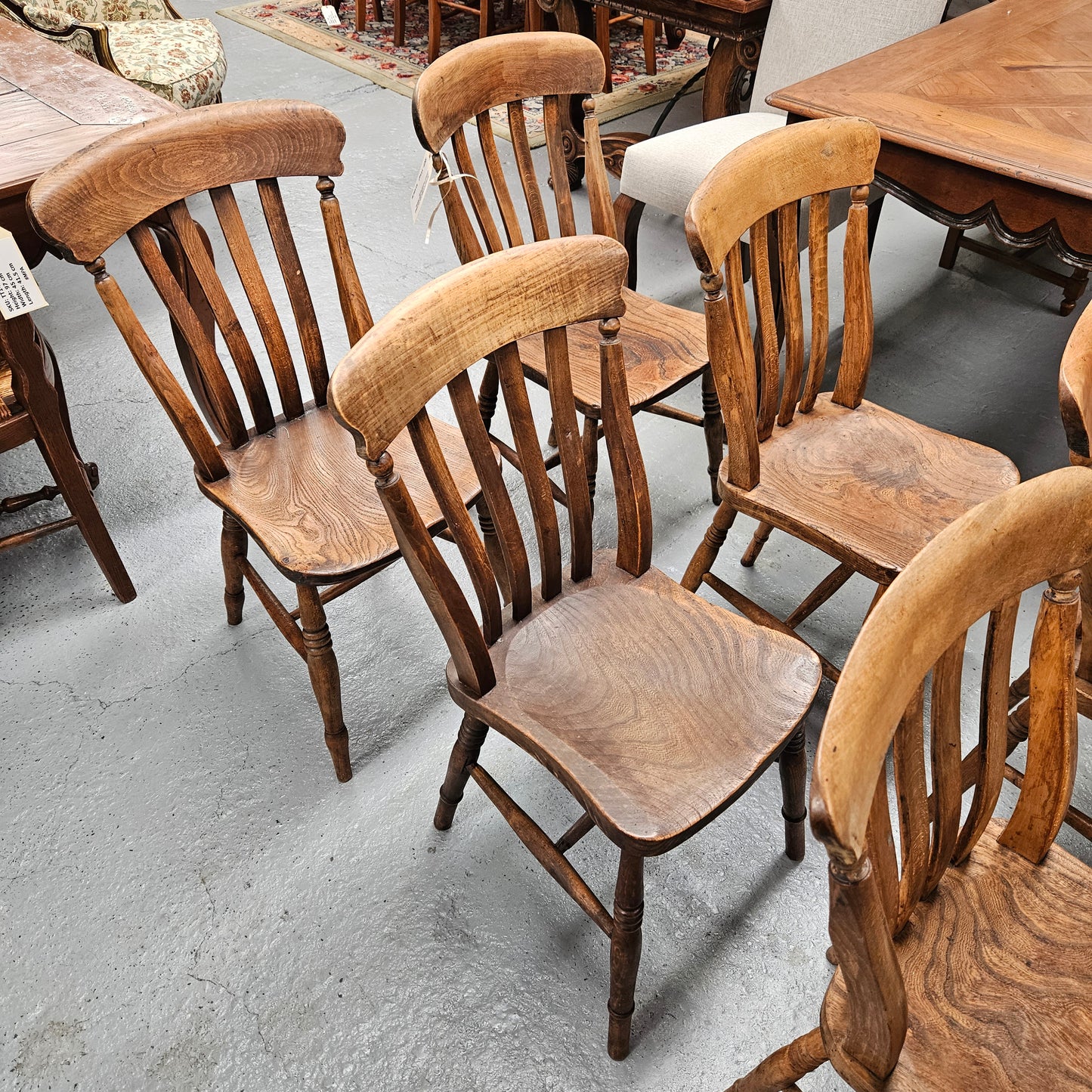 Matched Set 8 Elm Rustic Cottage Style Chairs