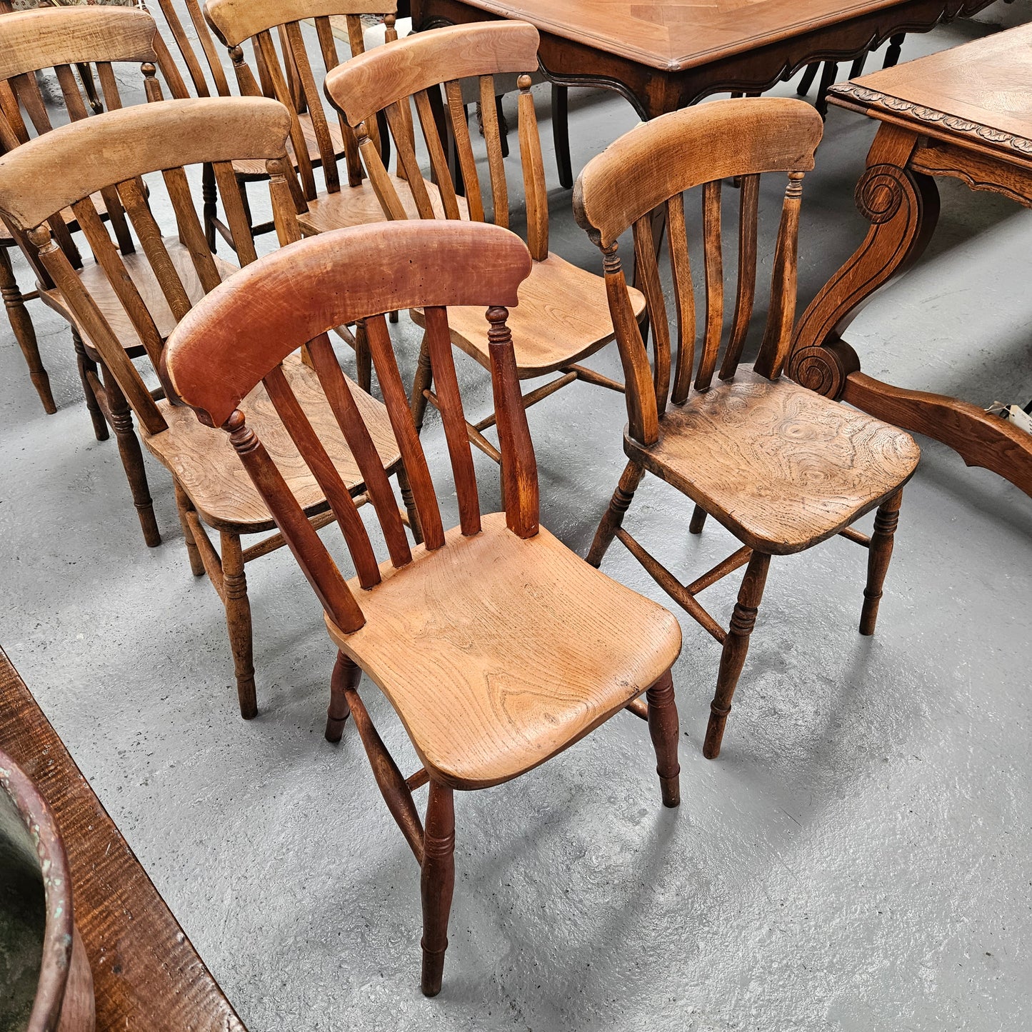 Matched Set 8 Elm Rustic Cottage Style Chairs