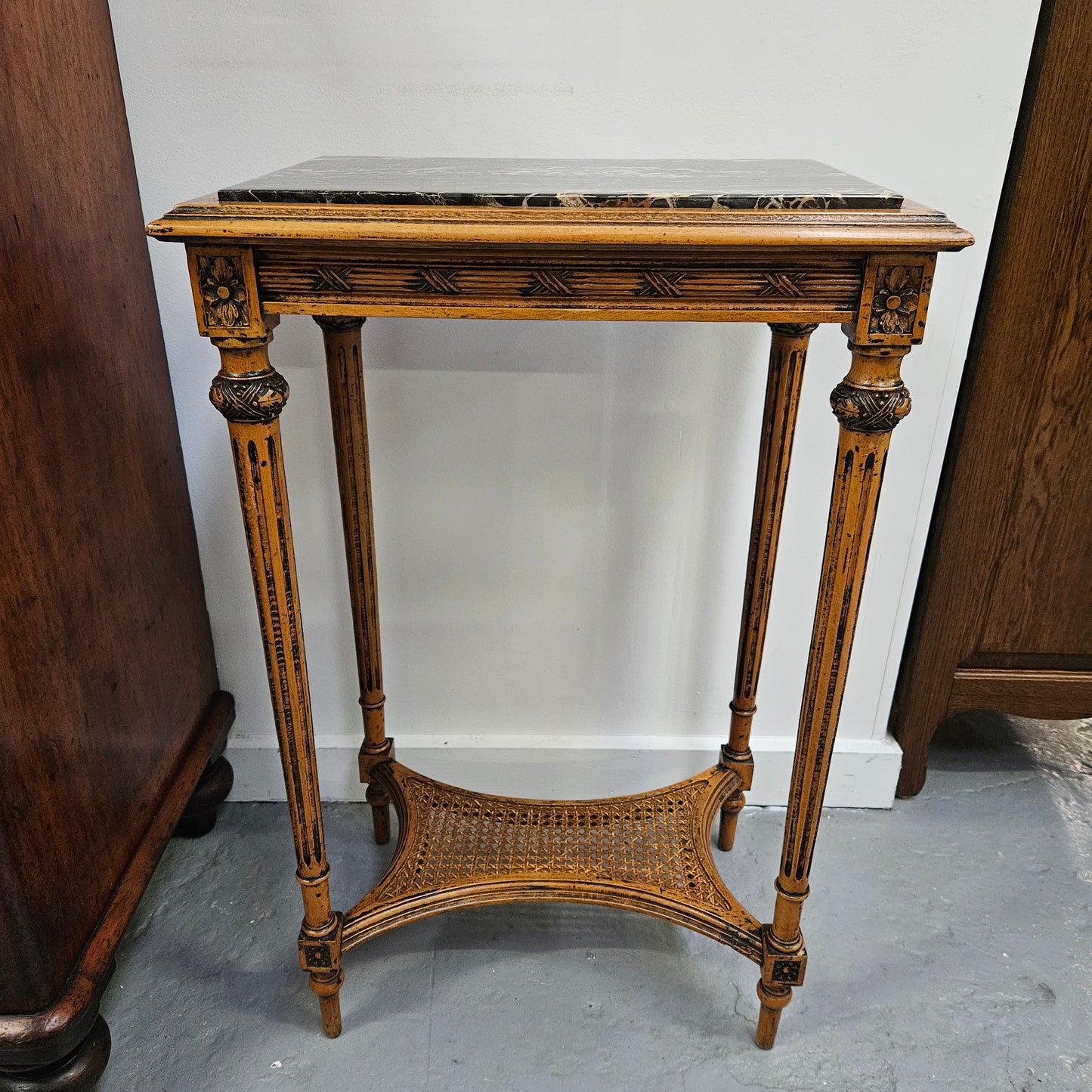 French Walnut Two Tiered Marble Top Table