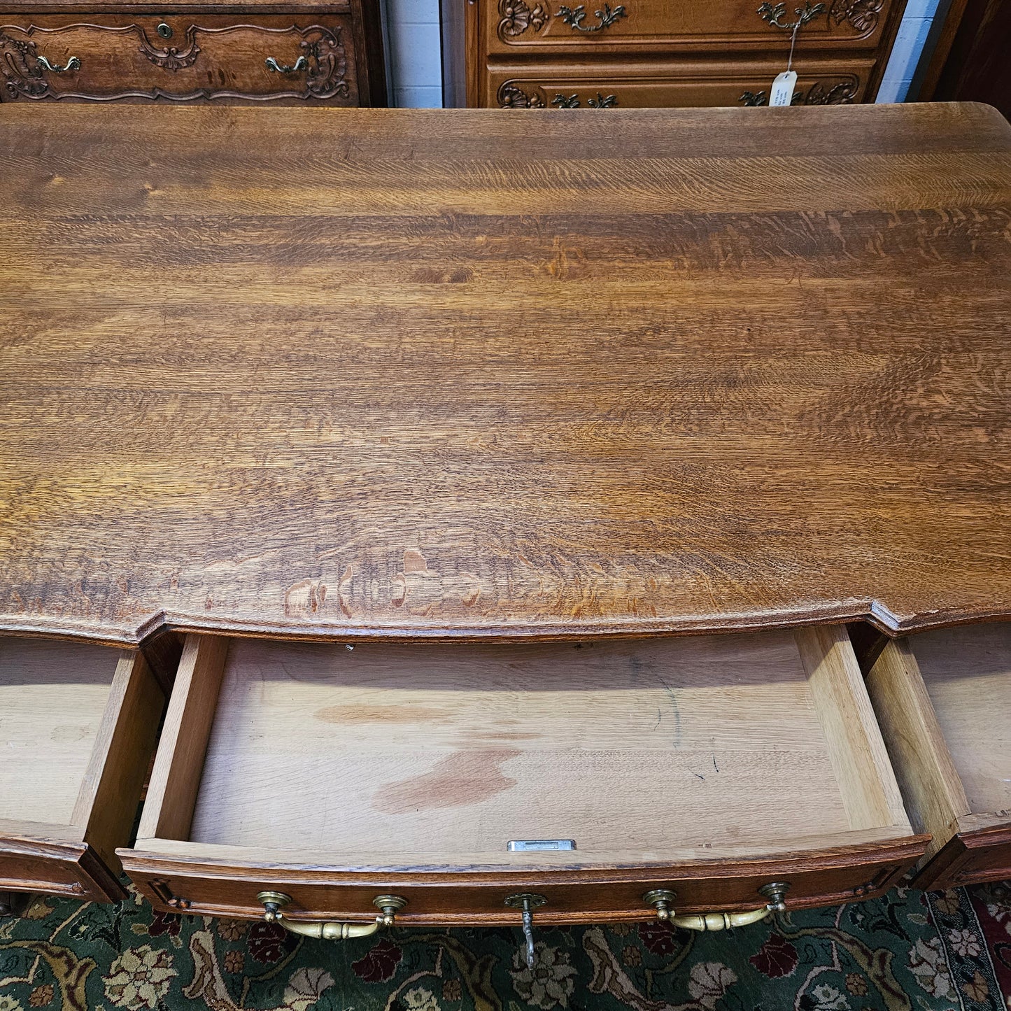 Beautiful Grand French Oak Louis XV Style Faux Partners Desk