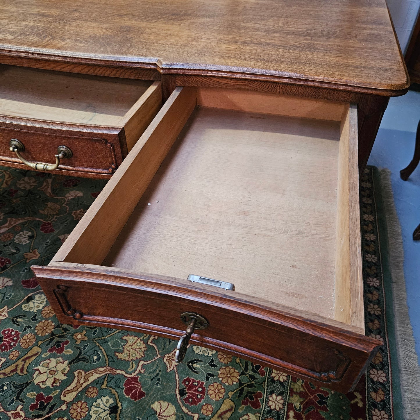 Beautiful Grand French Oak Louis XV Style Faux Partners Desk