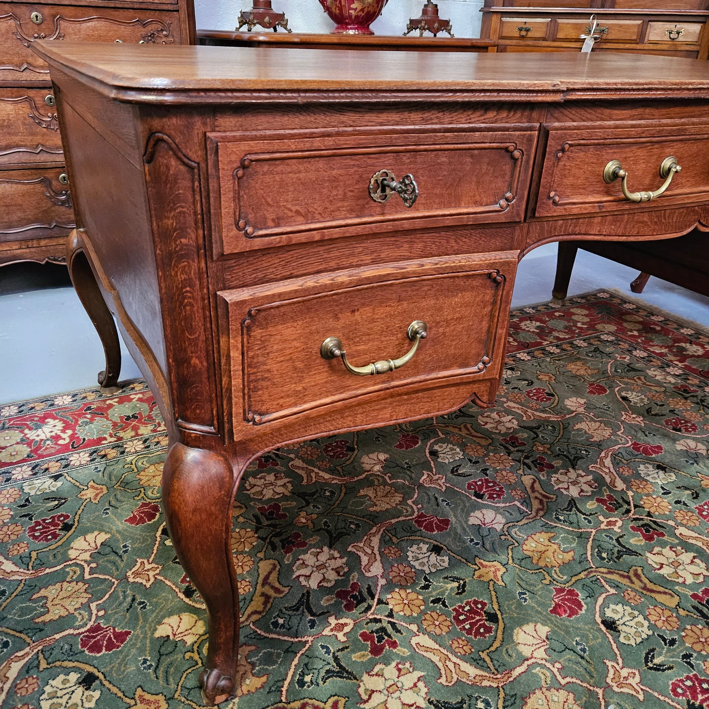 Beautiful Grand French Oak Louis XV Style Faux Partners Desk