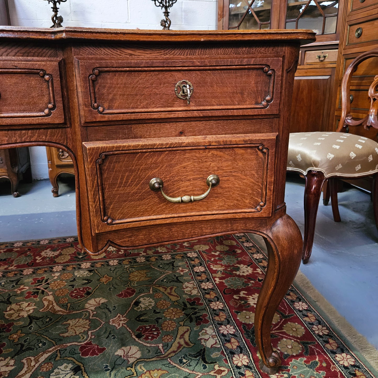 Beautiful Grand French Oak Louis XV Style Faux Partners Desk