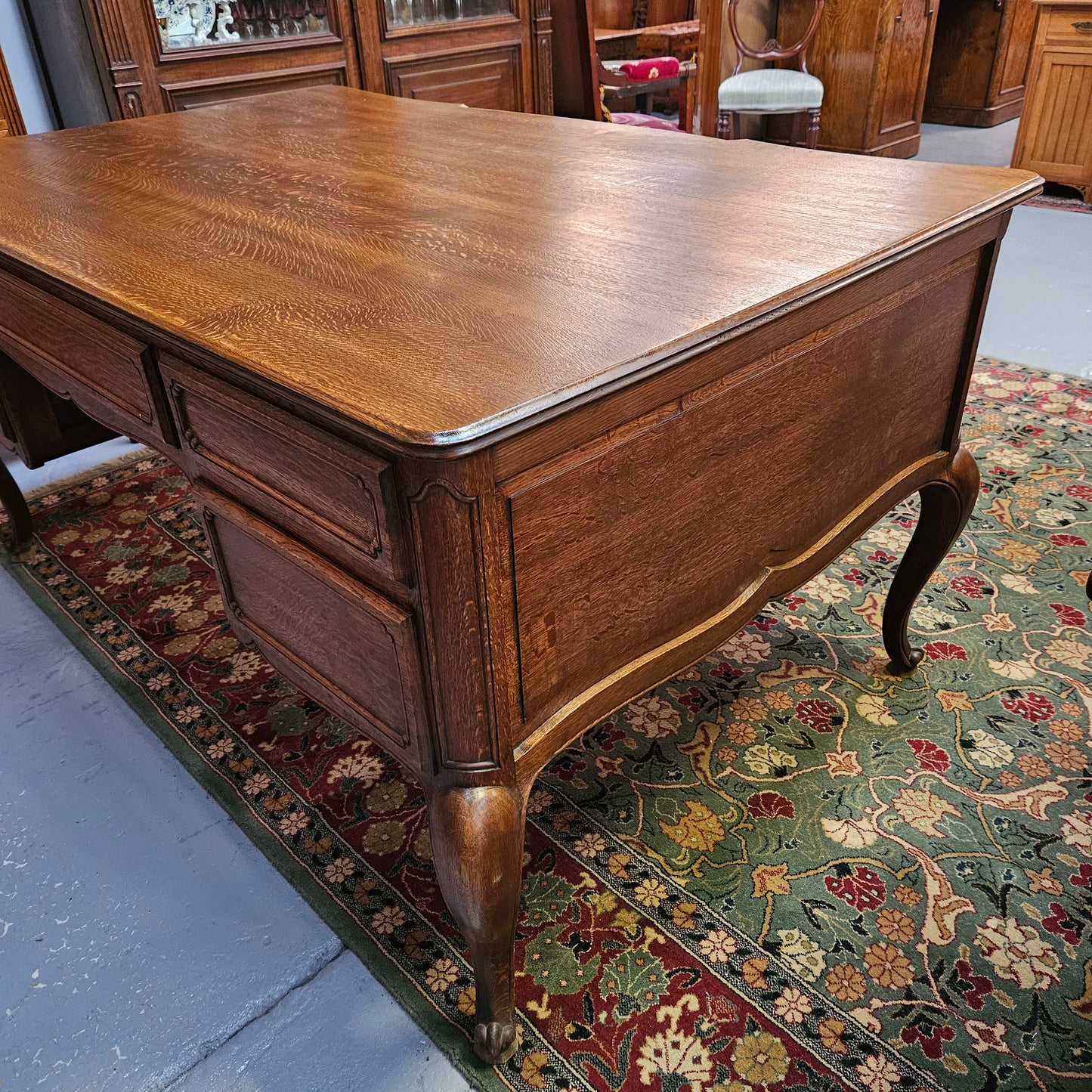 Beautiful Grand French Oak Louis XV Style Faux Partners Desk