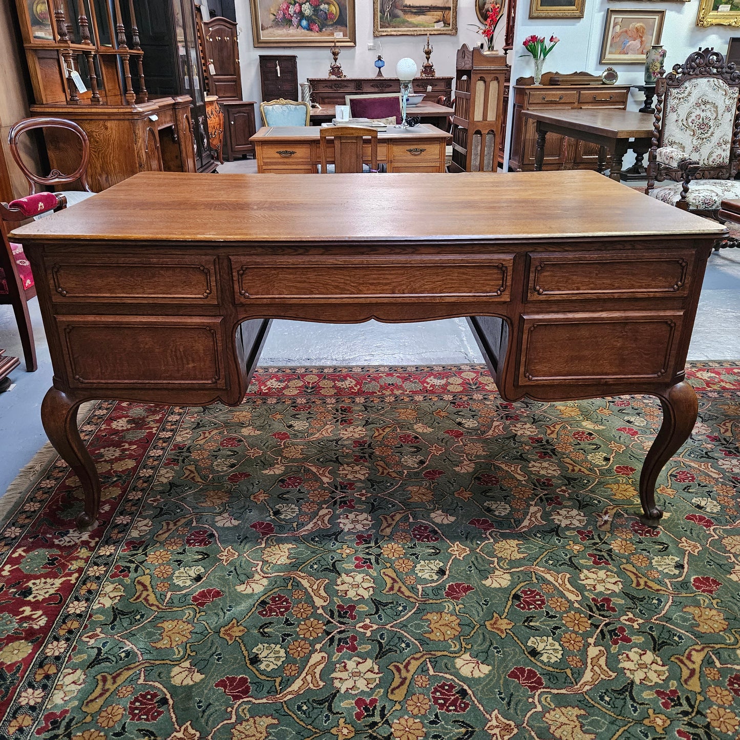 Beautiful Grand French Oak Louis XV Style Faux Partners Desk