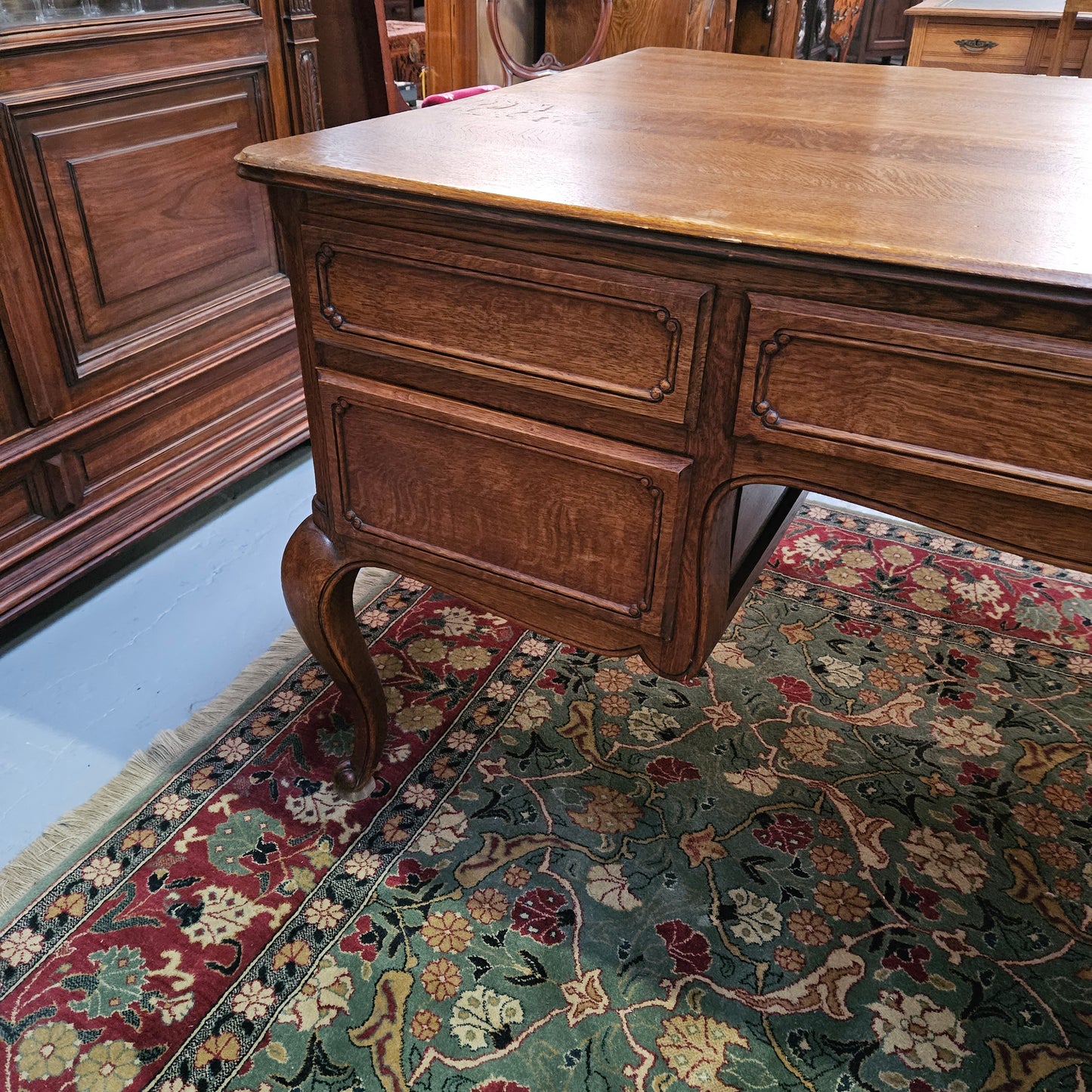 Beautiful Grand French Oak Louis XV Style Faux Partners Desk