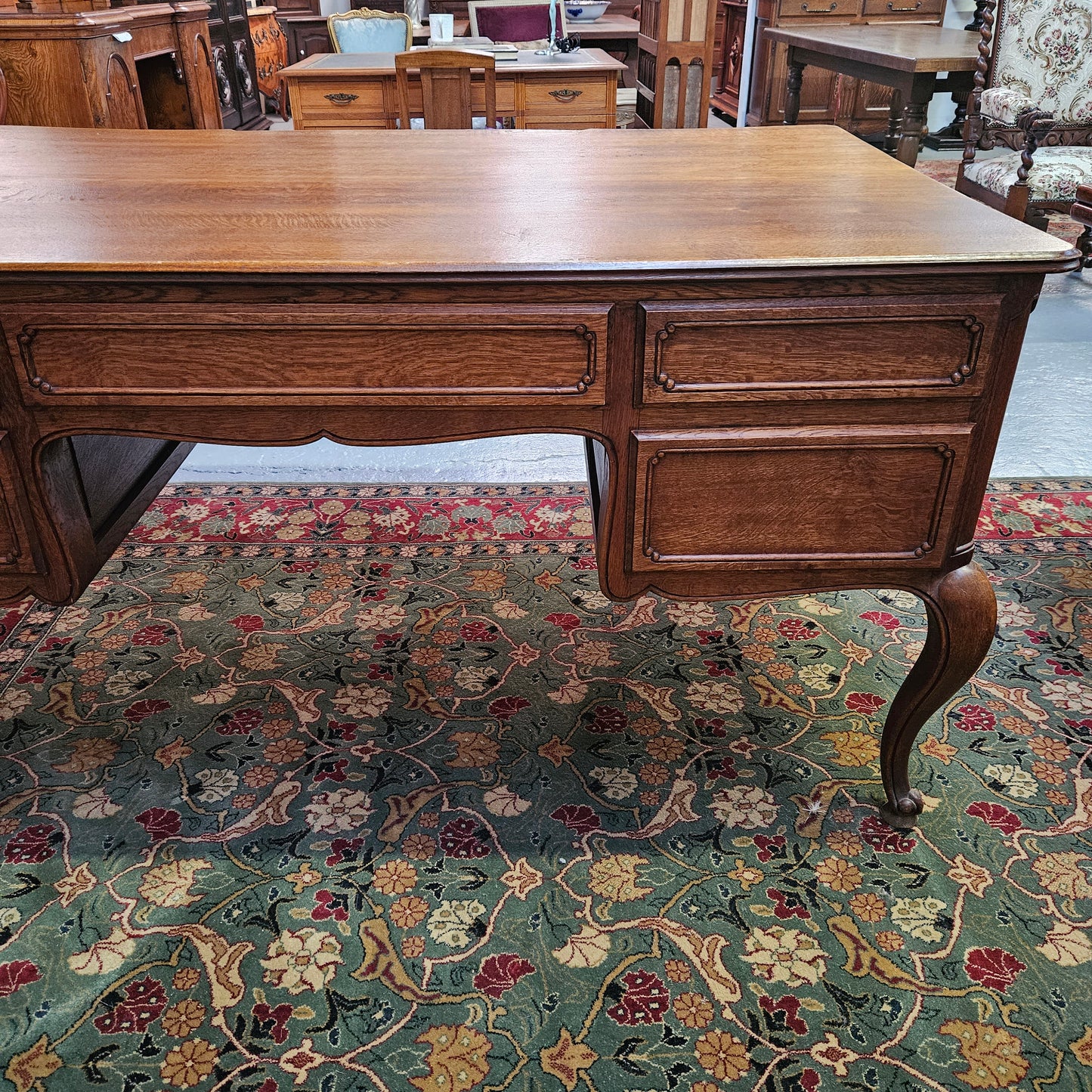 Beautiful Grand French Oak Louis XV Style Faux Partners Desk