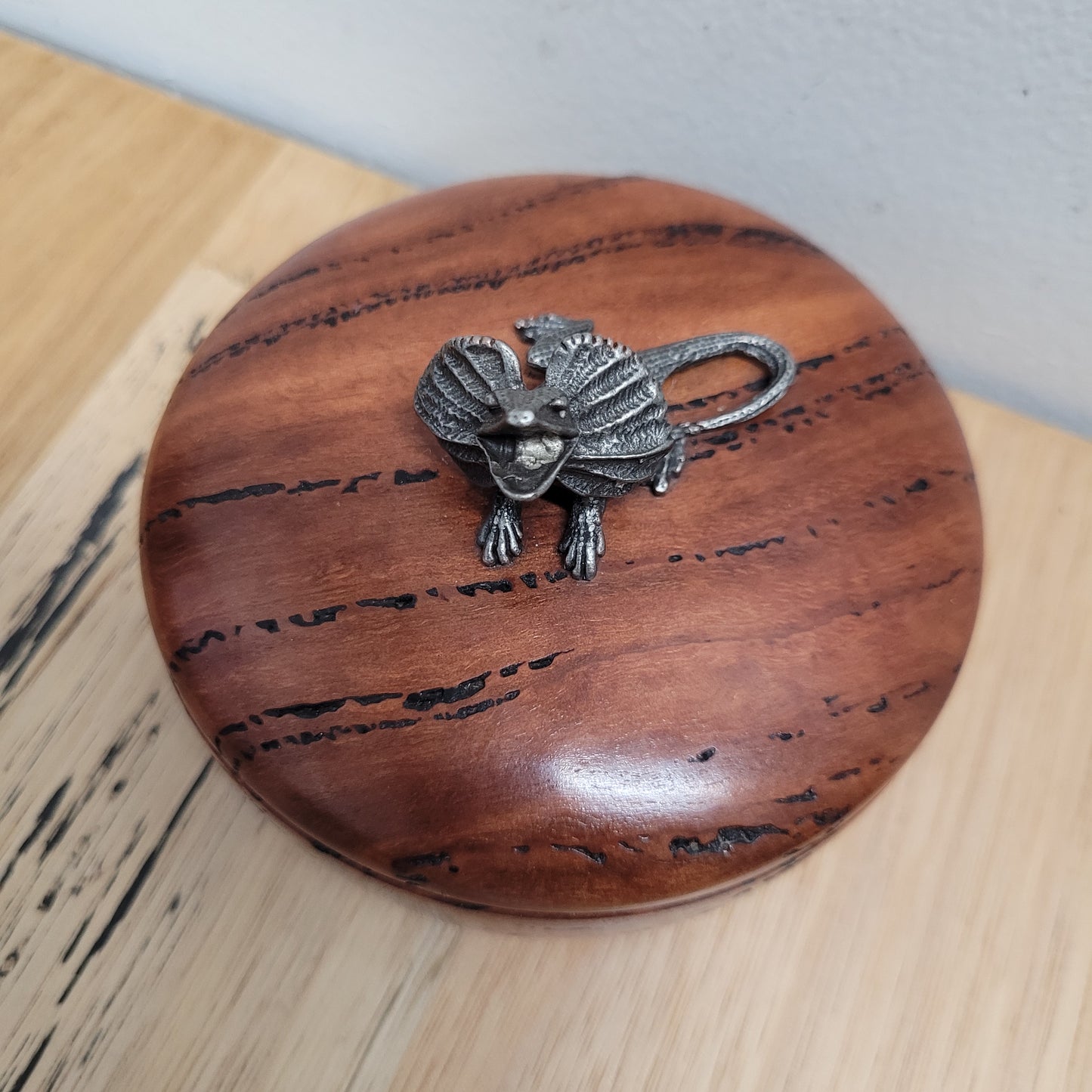 Vintage Walnut & Pewter Lizard Paperweight