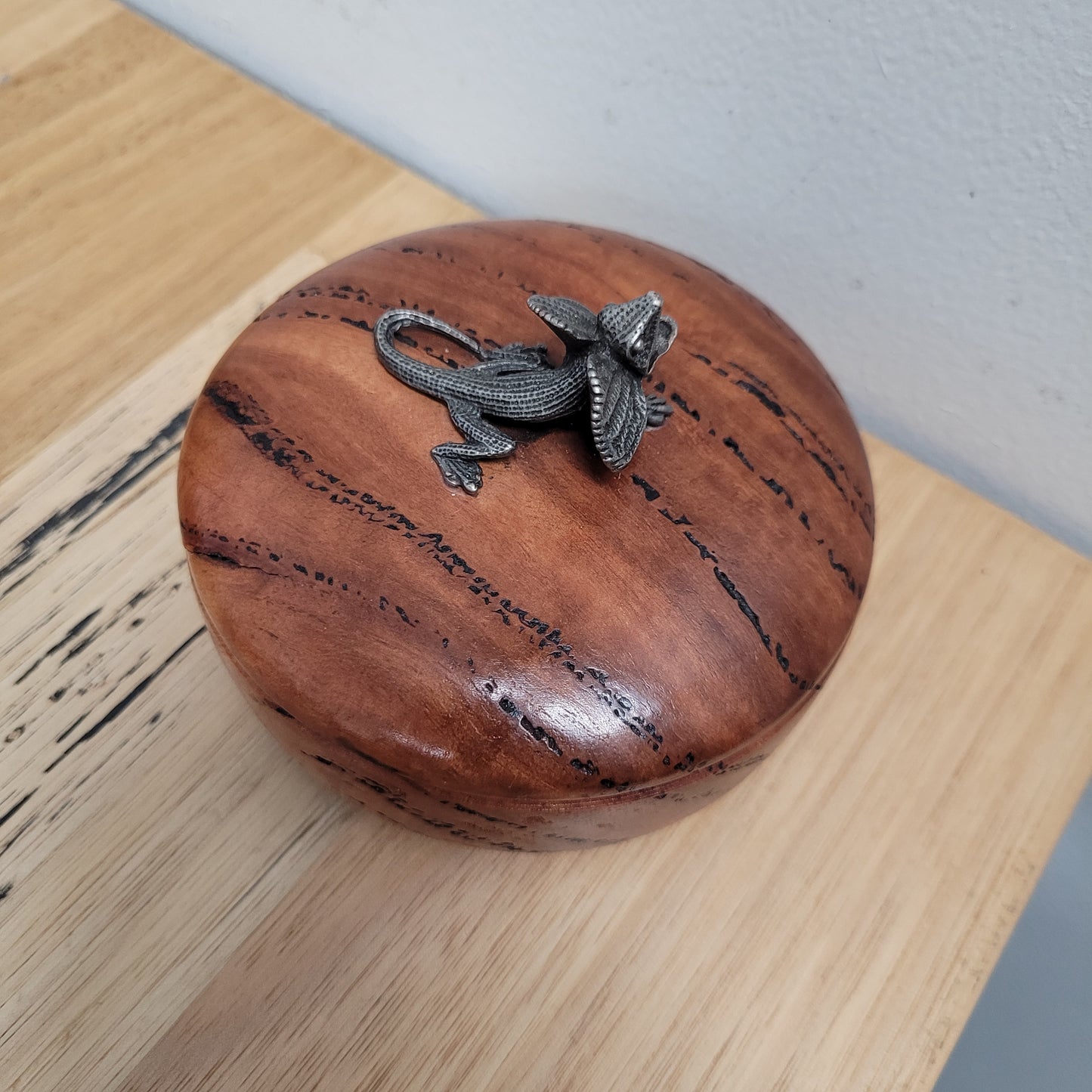 Vintage Walnut & Pewter Lizard Paperweight