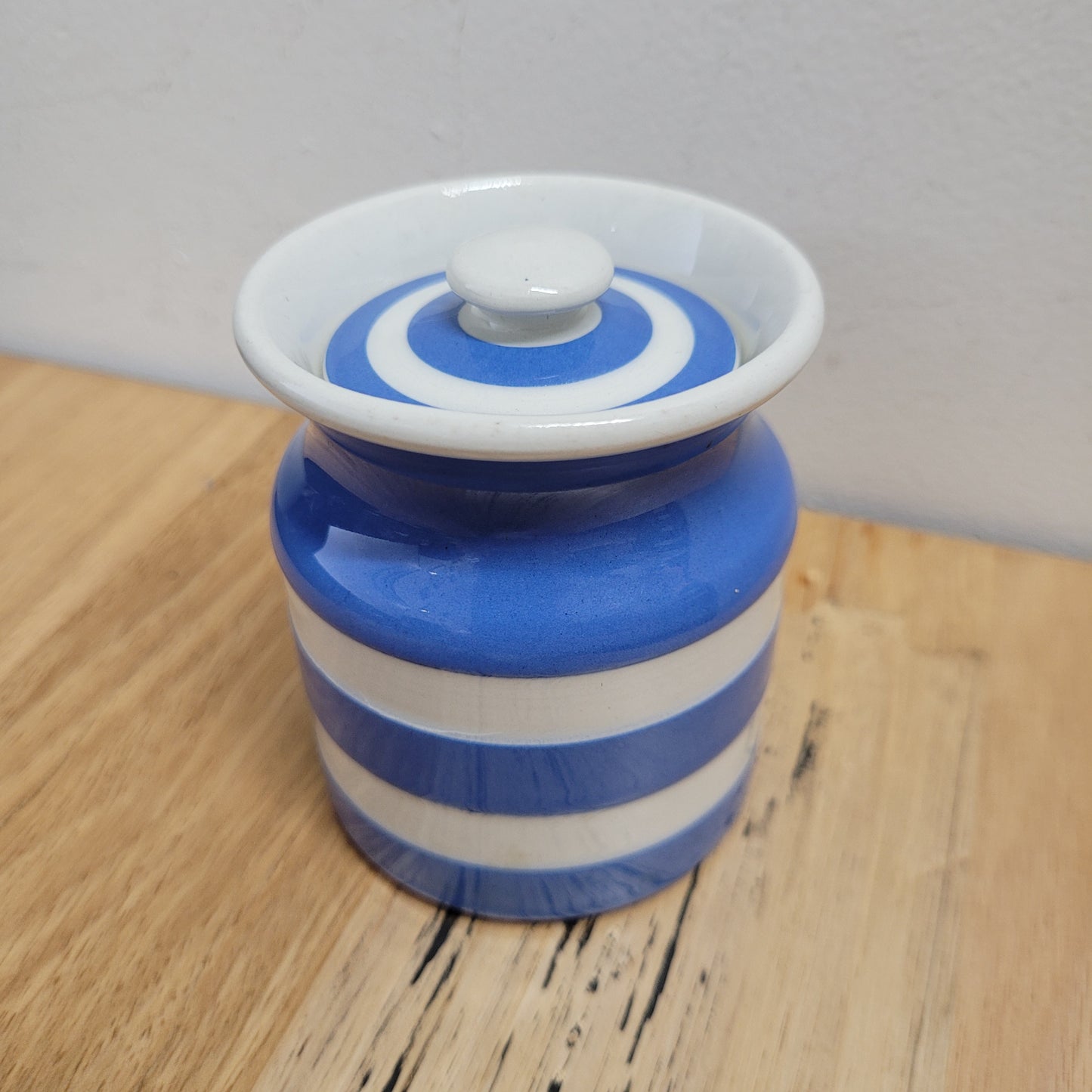 Antique Small Blue Cornishware Lidded Jar Stamped T.G Green Made in England