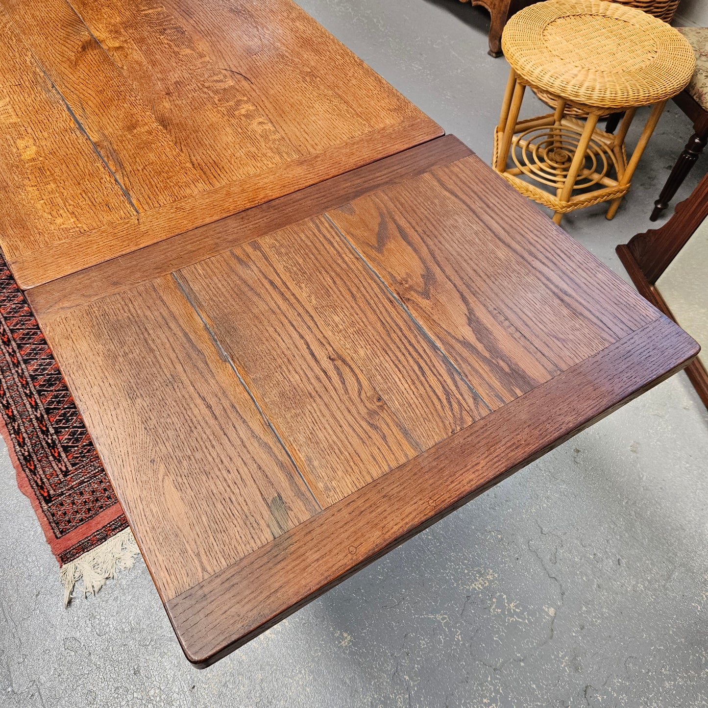 Rare and unique sized French Oak stretcher base extension dining table. Fully extended length is 253 cm, this table is in great original condition. Sourced from France. Please see photos as they form part of the description.