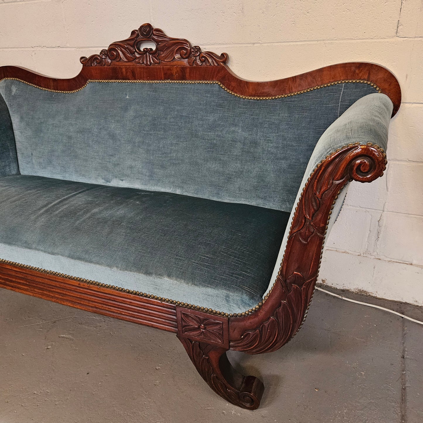 Stylish Mahogany Empire Style Upholstered Settee