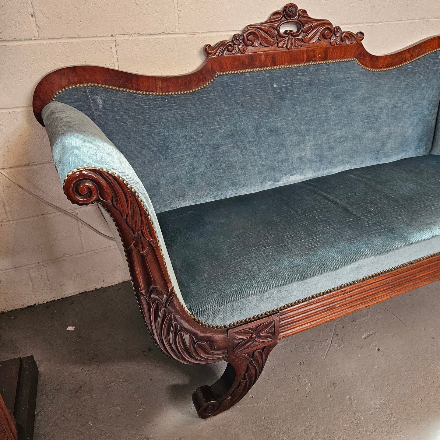 Stylish Mahogany Empire Style Upholstered Settee