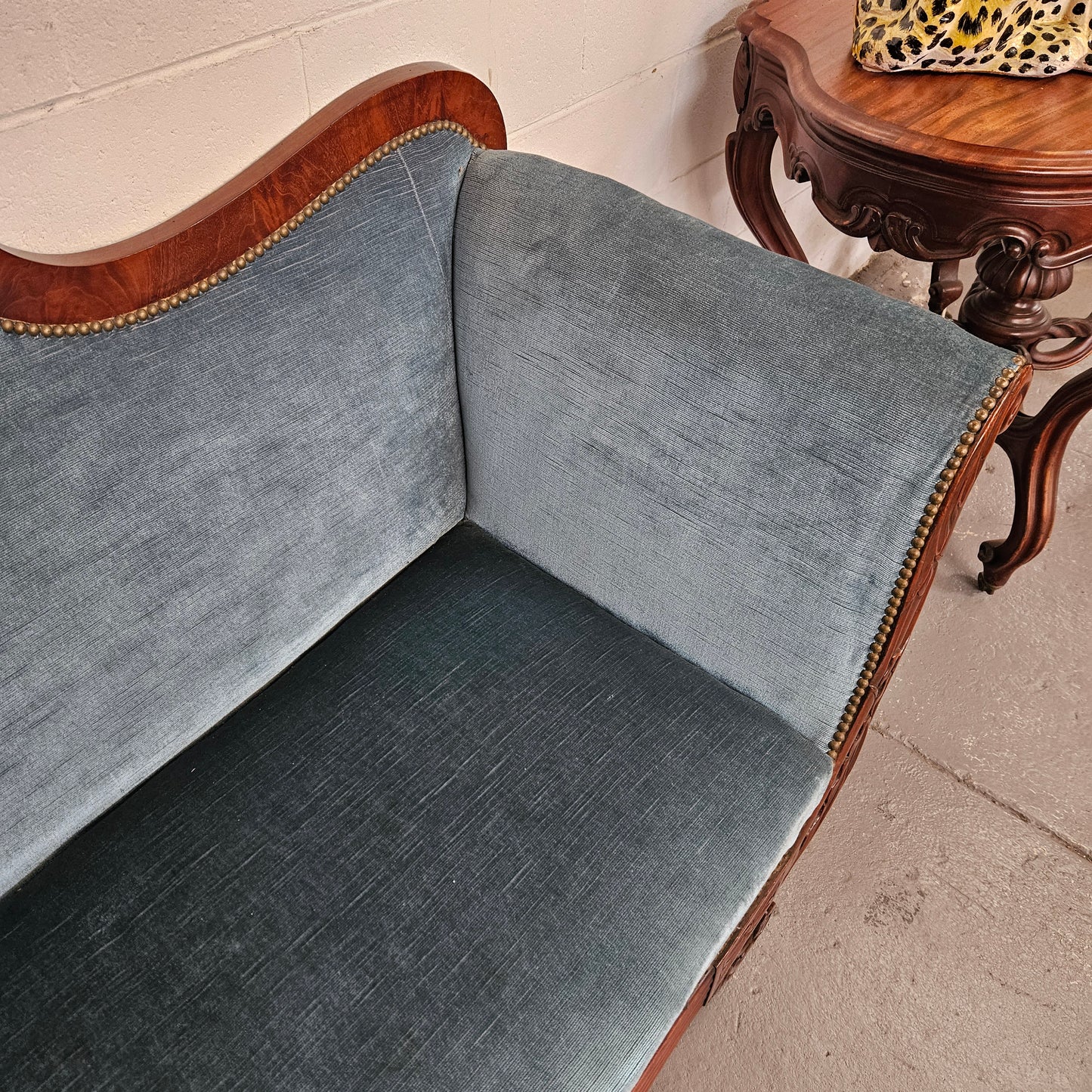 Stylish Mahogany Empire Style Upholstered Settee