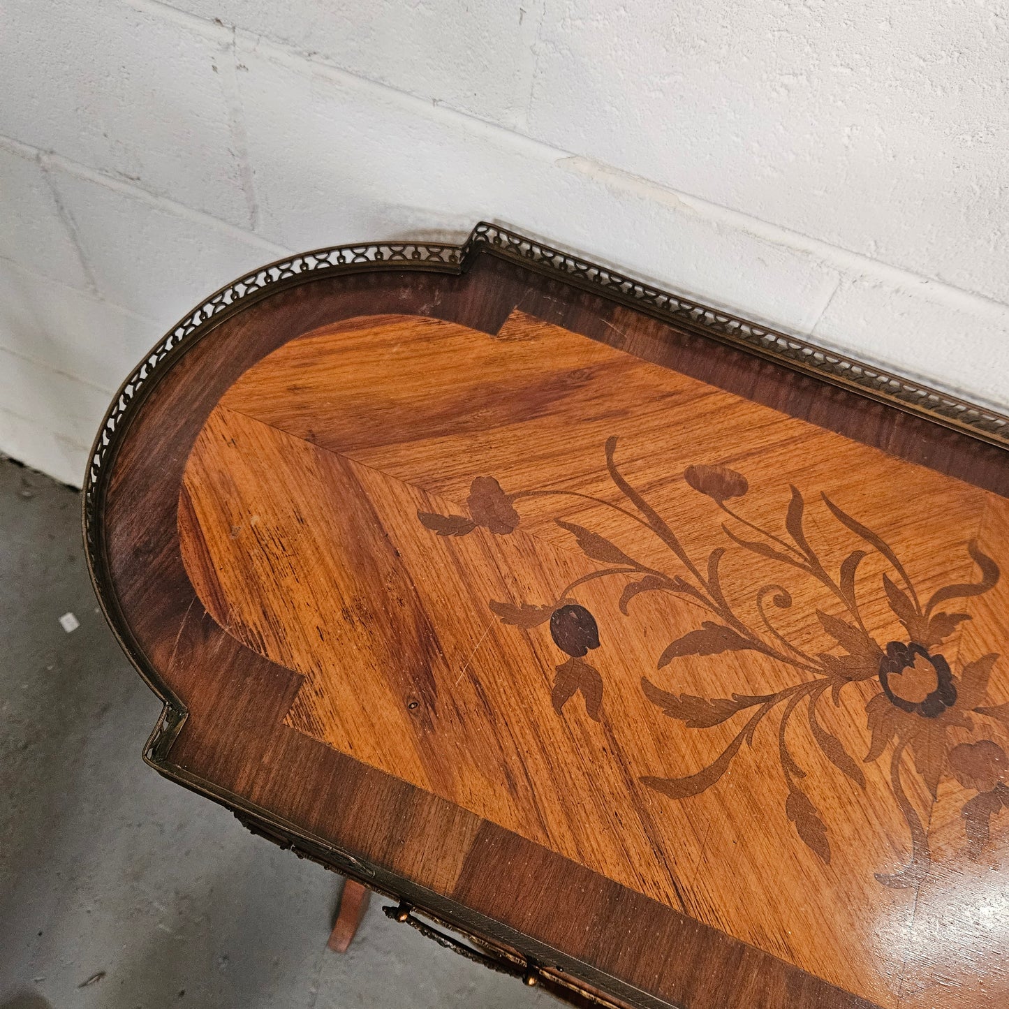 French Mahogany & Walnut Inlaid 2 Shelf Sofa Table