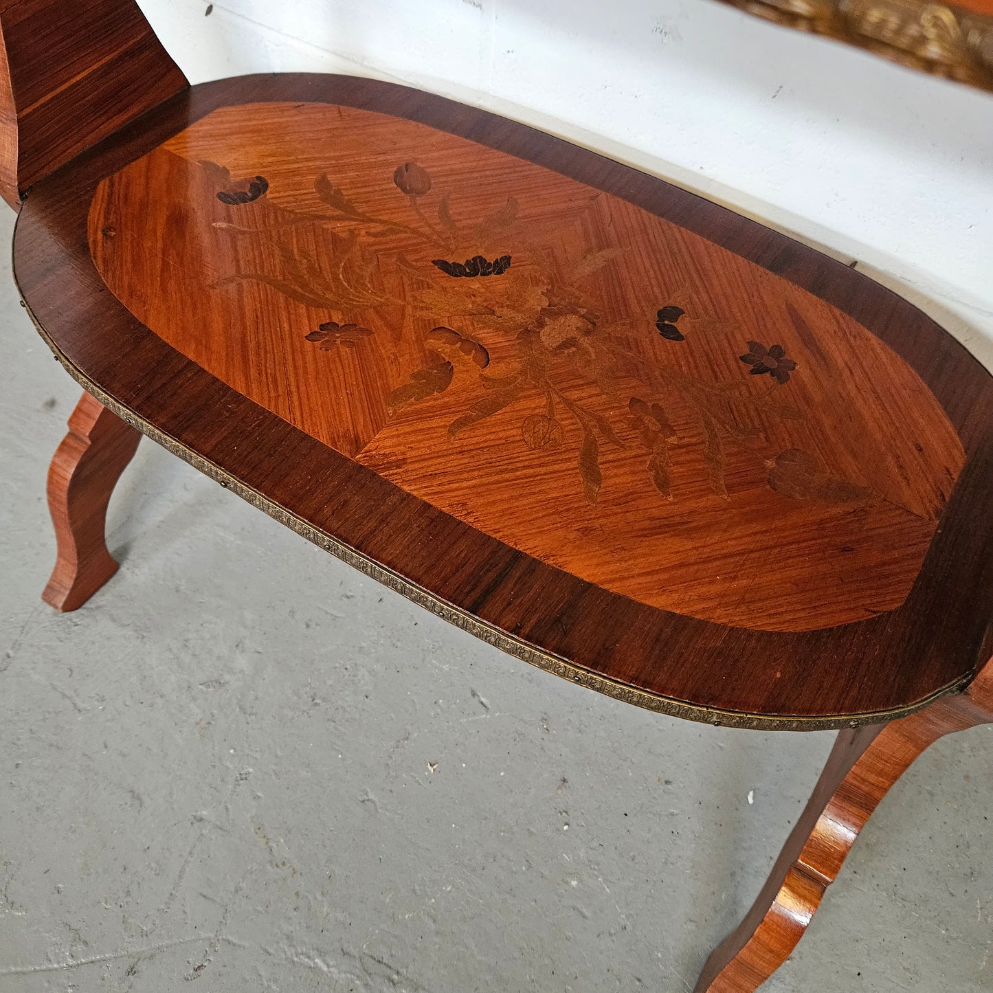 French Mahogany & Walnut Inlaid 2 Shelf Sofa Table