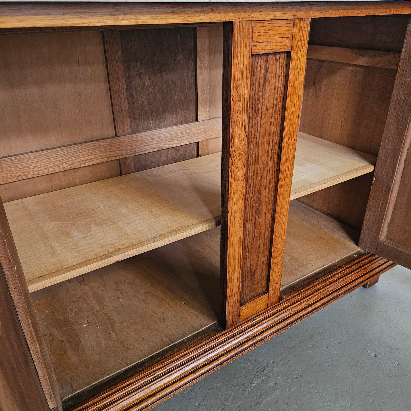French Oak Carved Door Cupboard With Marble Top