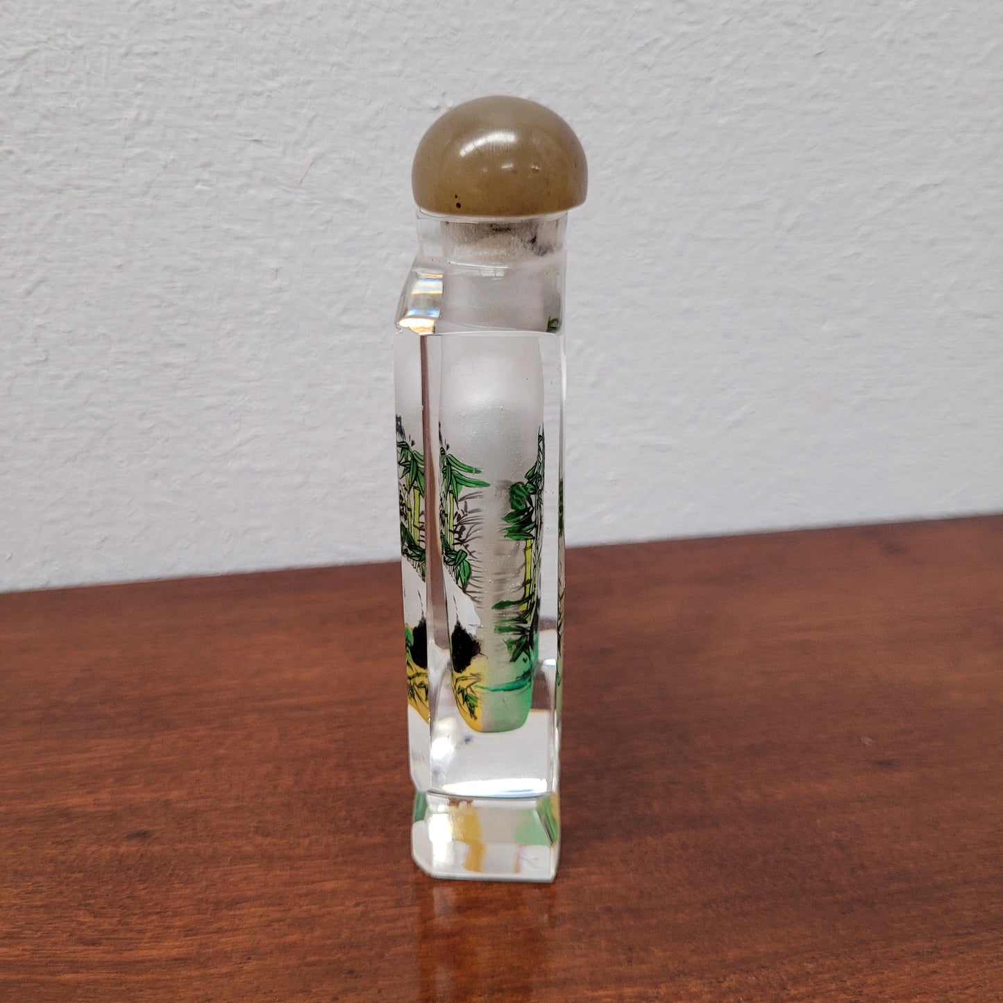 Reverse Chinese Hand Painted Glass Panda Snuff Bottle