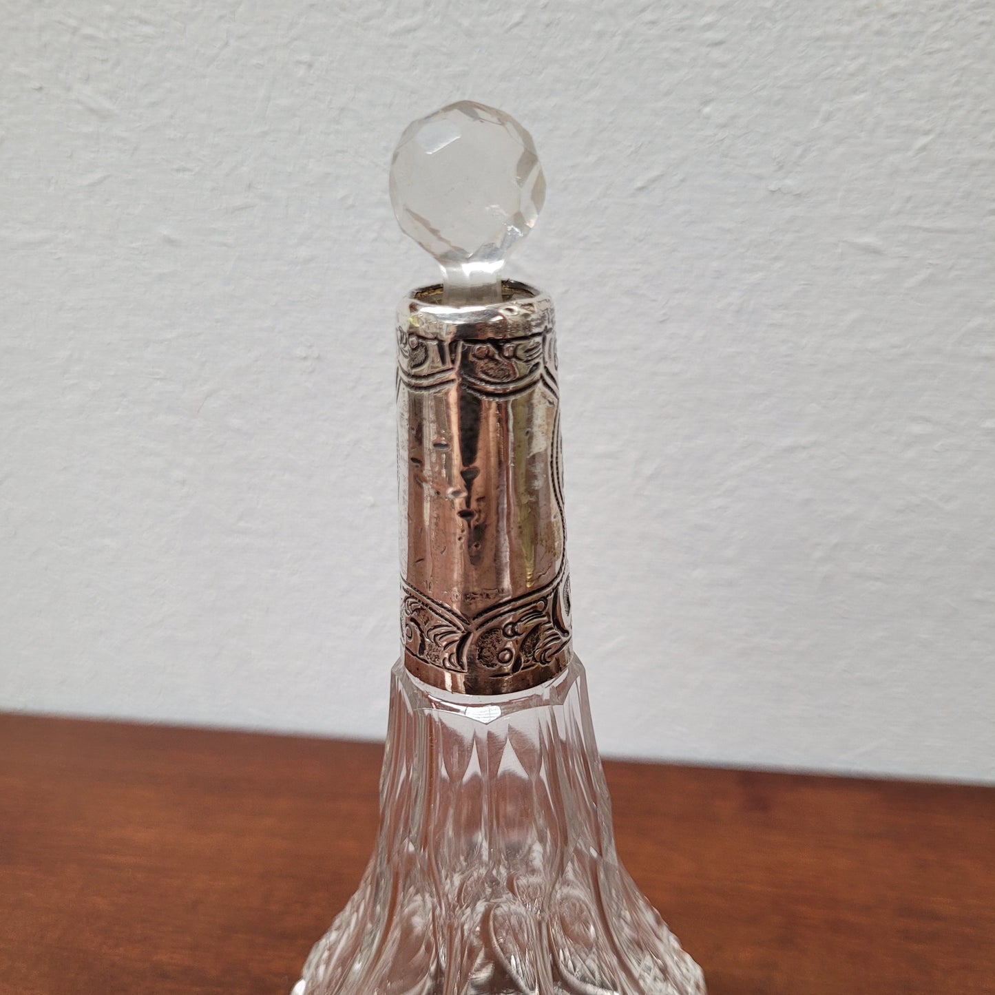 English Victorian Silver & Cut Crystal Perfume Bottle.