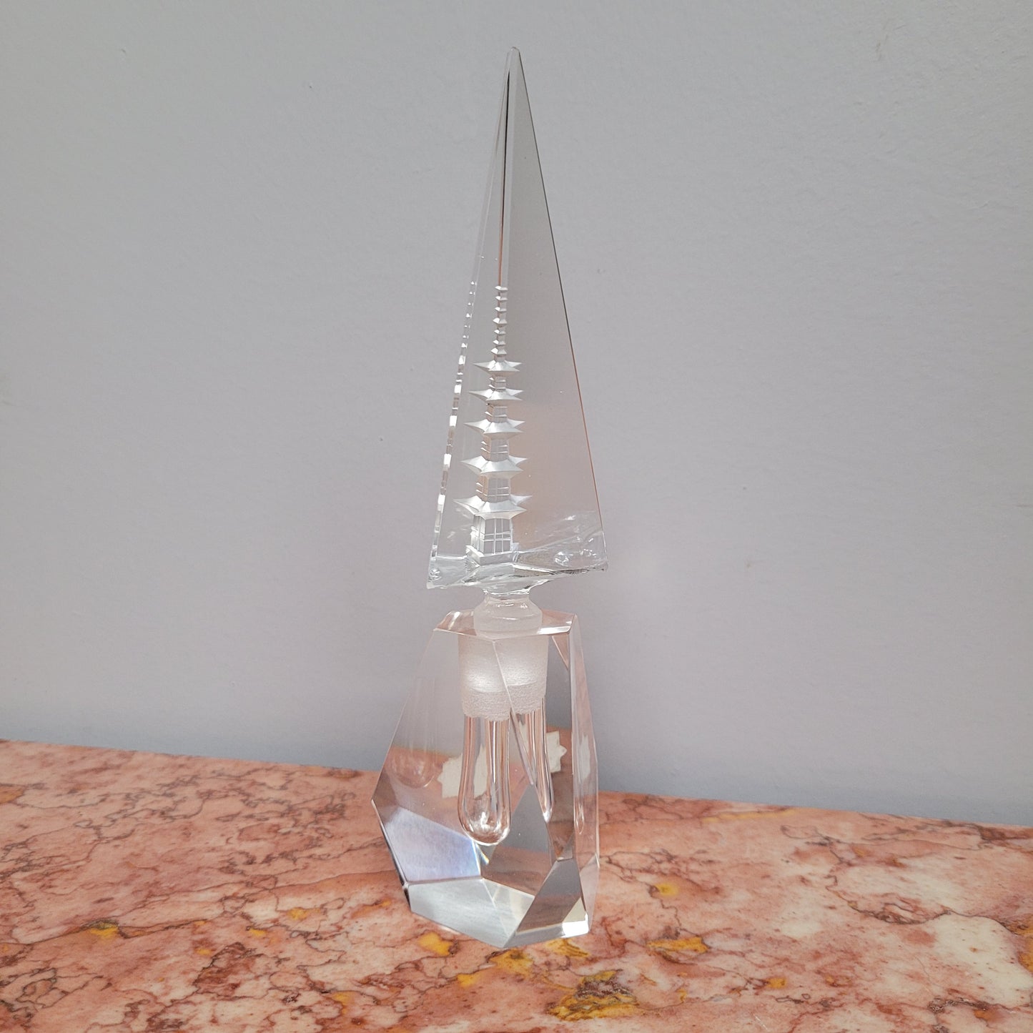 Art Deco Pagoda Cut Crystal Perfume Bottle