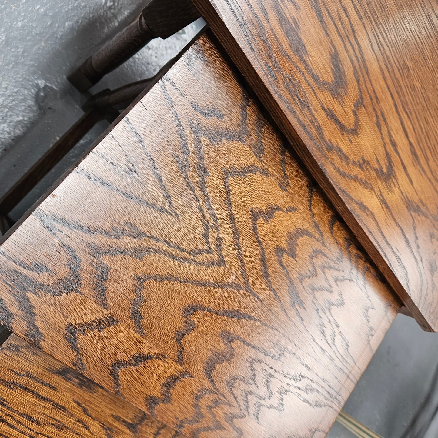 Lovely set of three French Oak nest of tables. They are all in good original condition. Please see photos as they form part of the description.