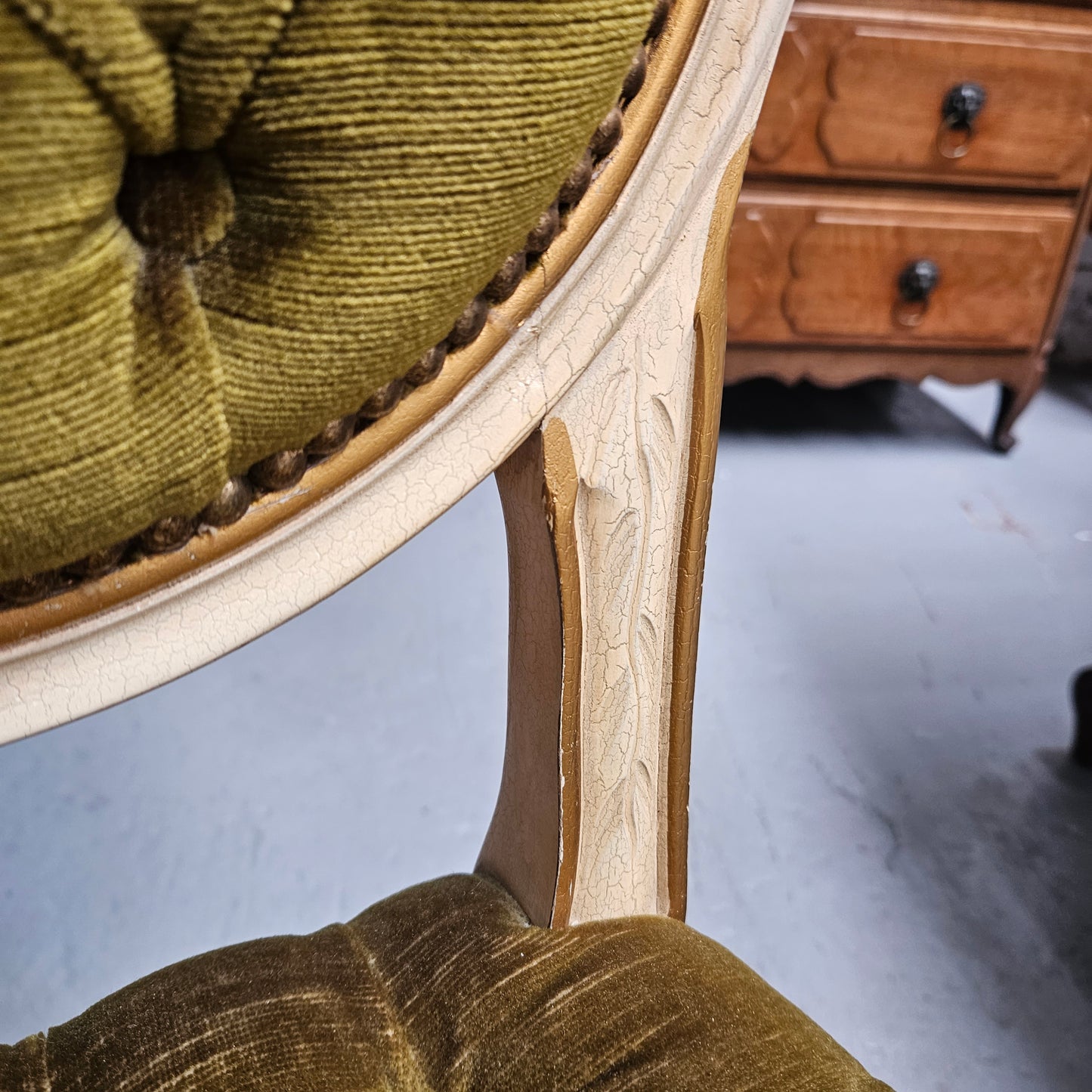 Lovely upholstered and nicely painted French style bedroom/single chair. It is in good original condition. Please see photos as they form part of the description.