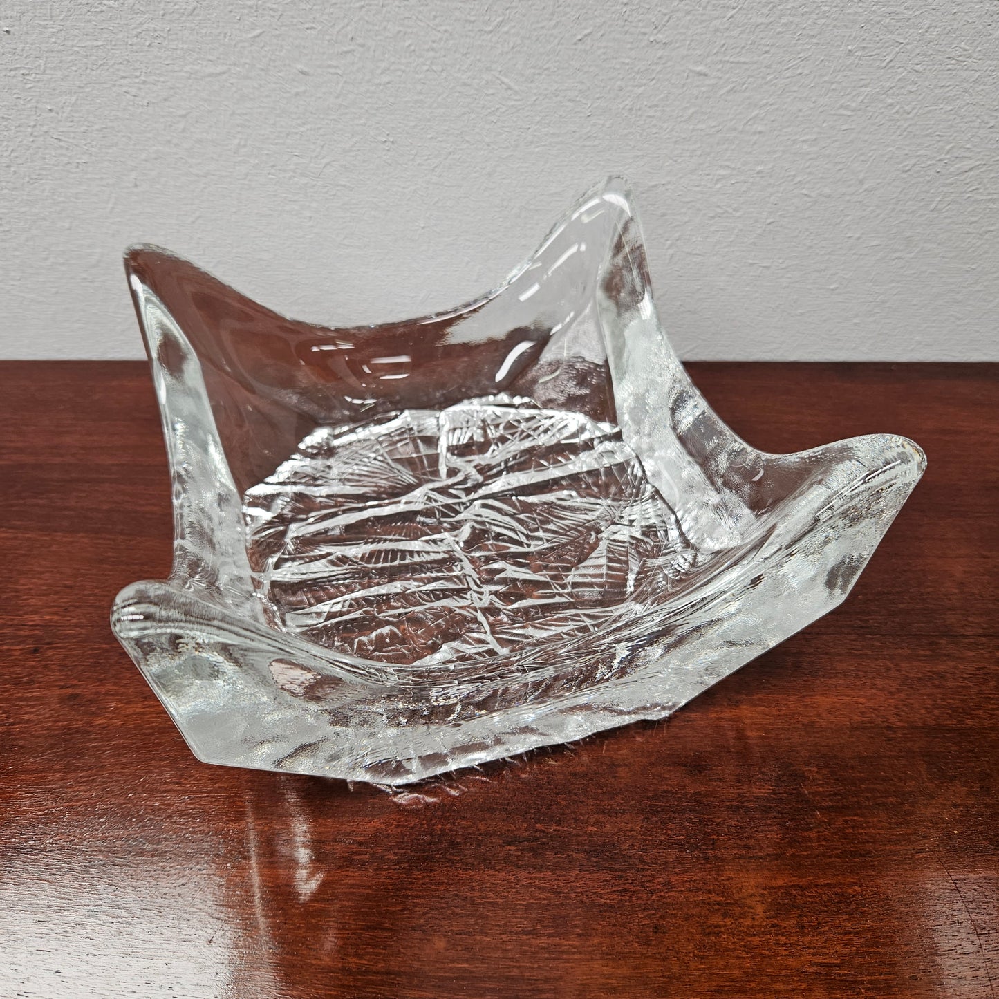 Vintage Iittala Square Glass Bowl With Ice Textured Base.