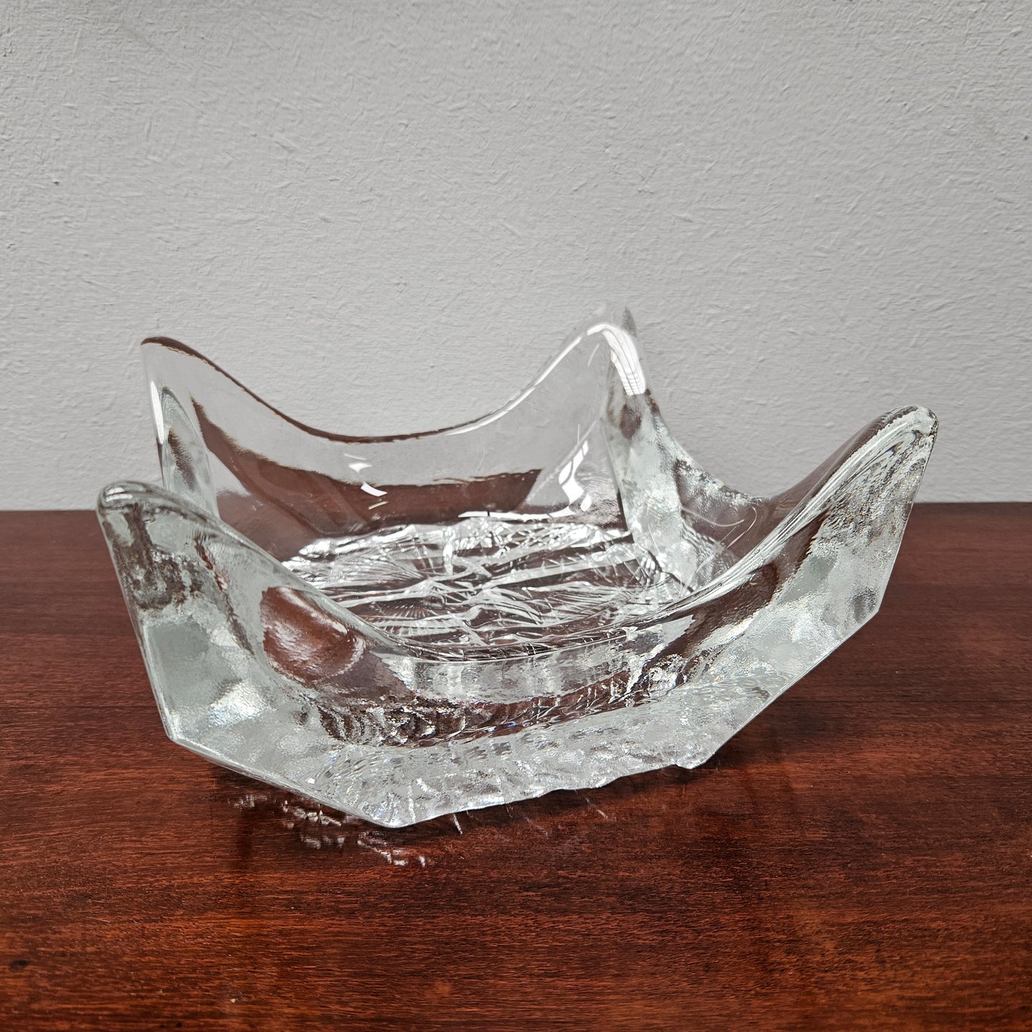 Vintage Iittala Square Glass Bowl With Ice Textured Base.