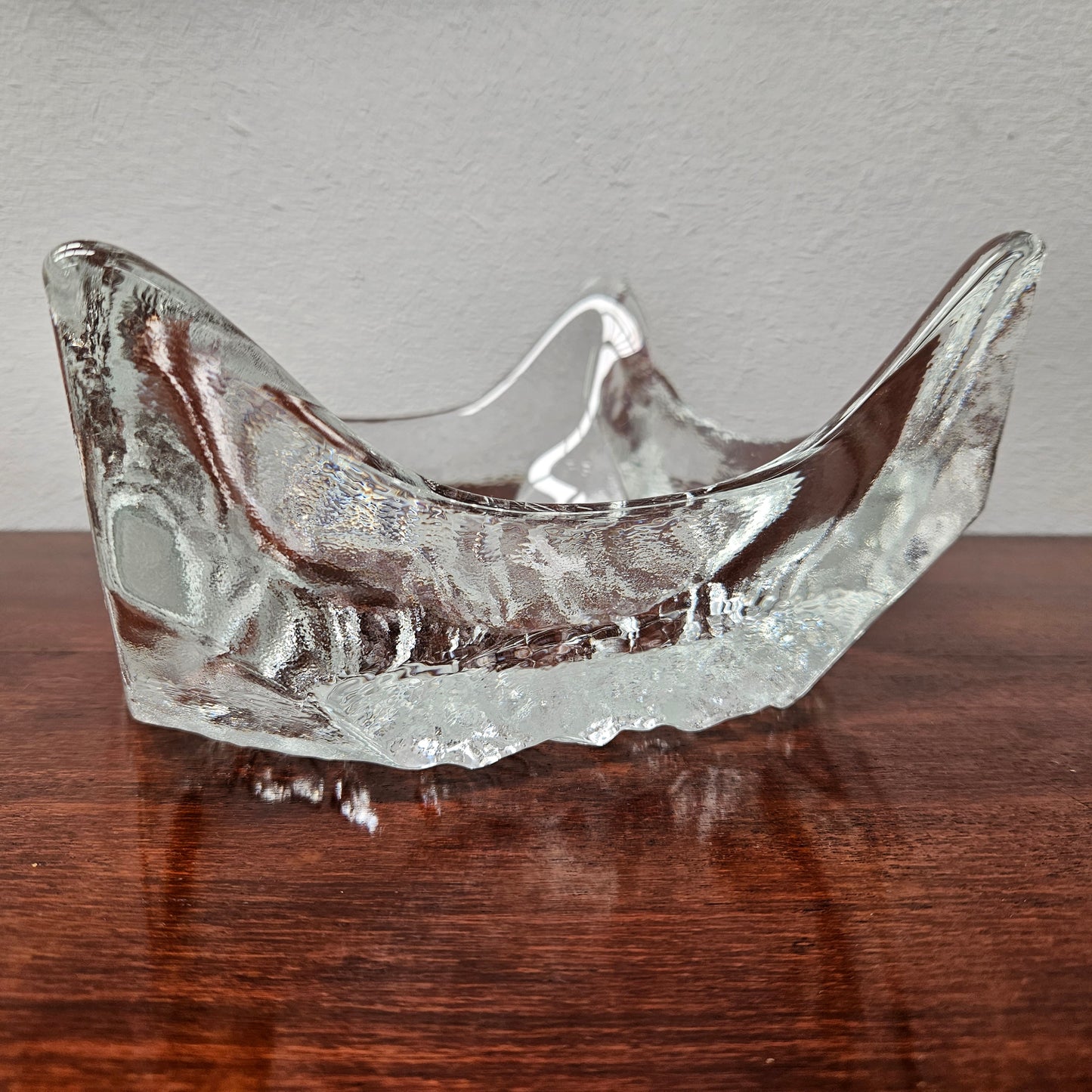 Vintage Iittala Square Glass Bowl With Ice Textured Base.