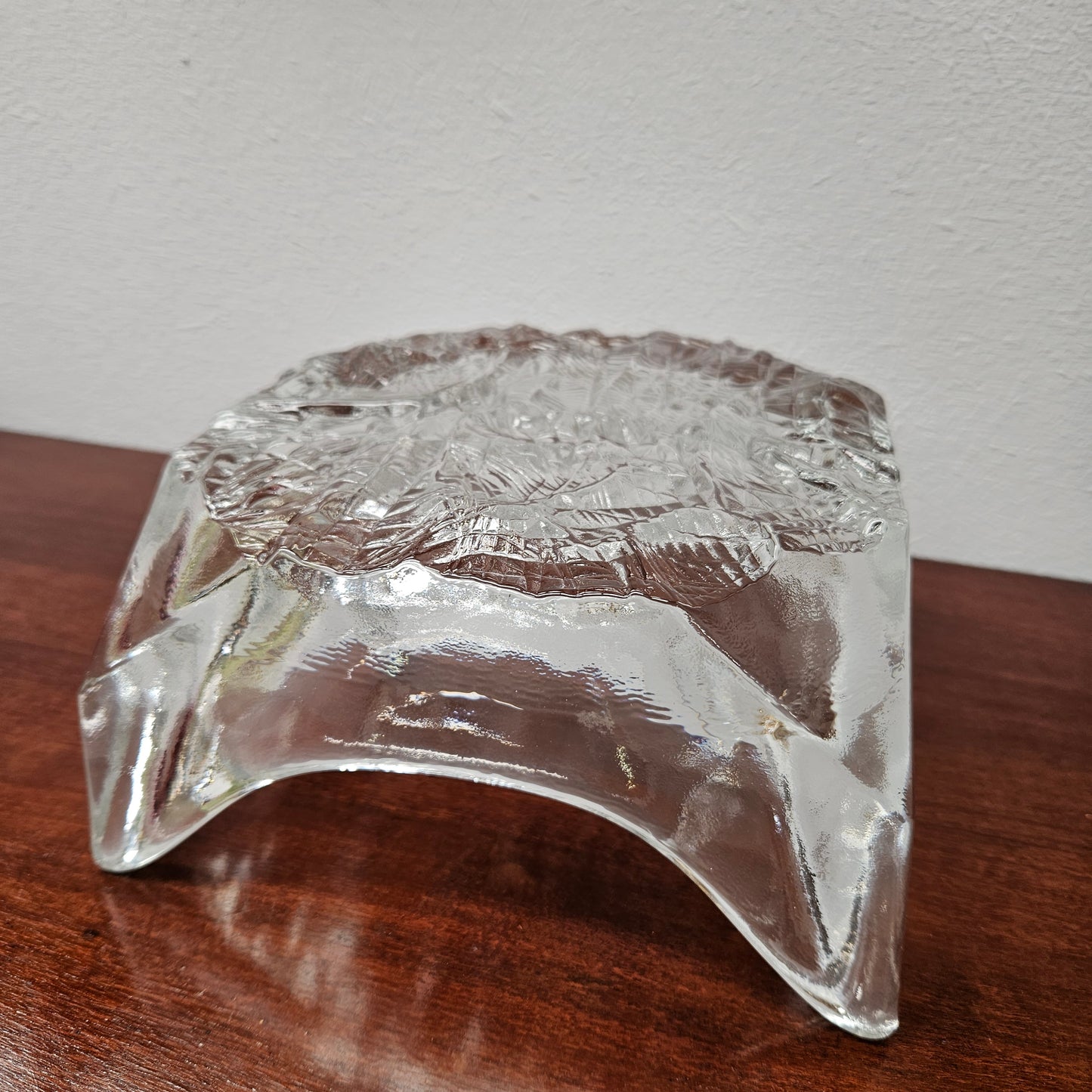 Vintage Iittala Square Glass Bowl With Ice Textured Base.